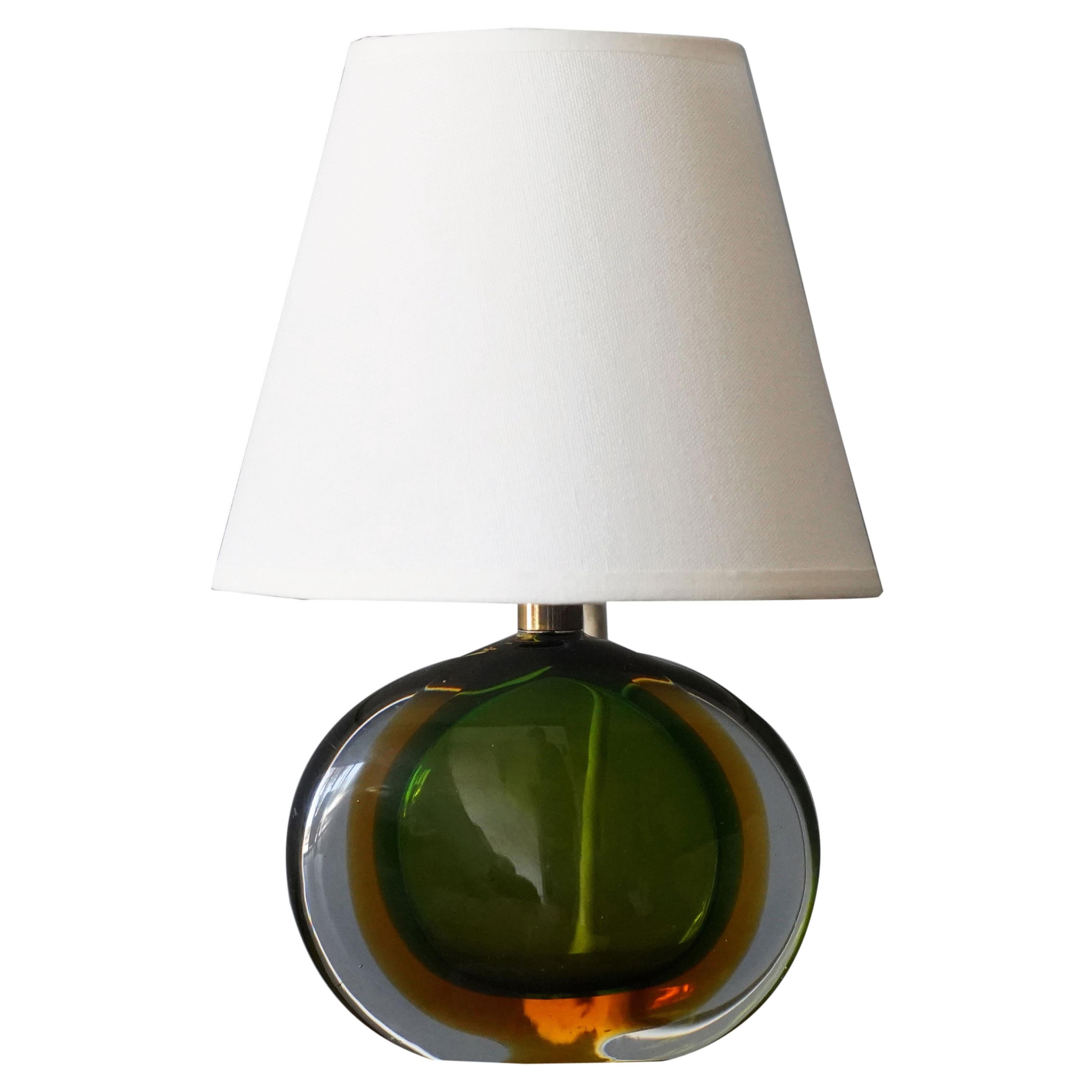 Flavio Poli, Small Table Lamp, Murano Glass, Brass, Fabric, Seguso Italy, 1950s
