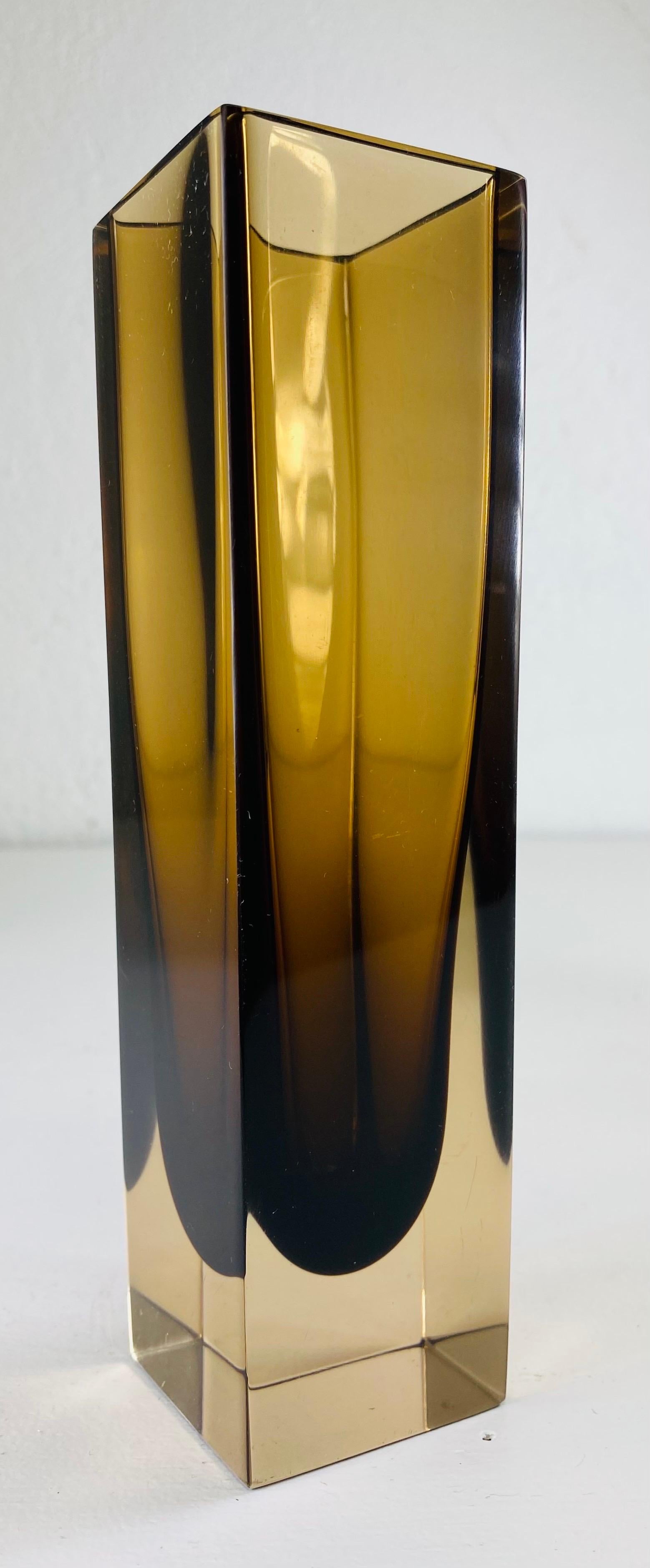 Mid-Century Modern Flavio Poli Sommeroso Murano chocolate brown and Amber art glass vase For Sale