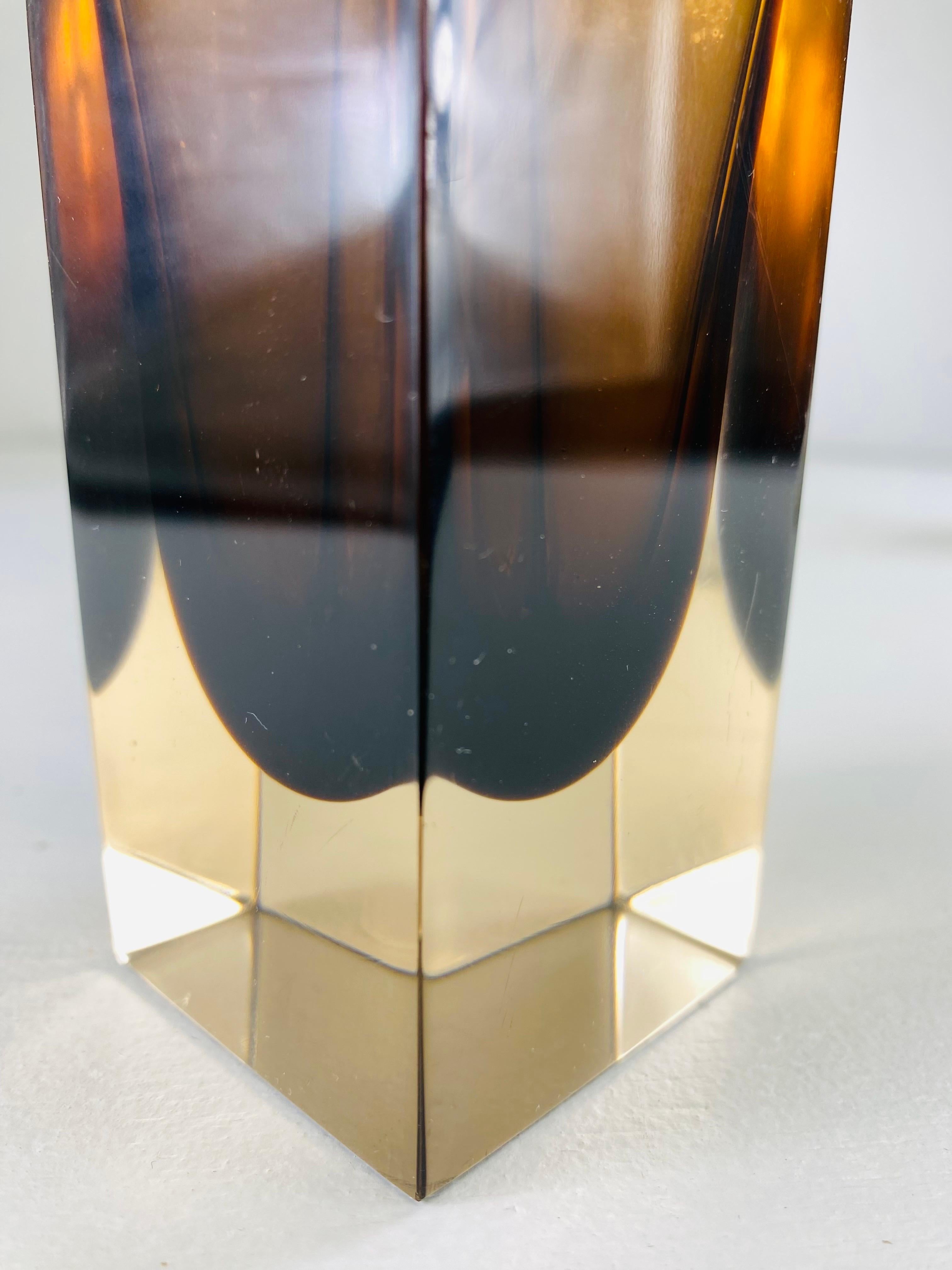 Italian Flavio Poli Sommeroso Murano chocolate brown and Amber art glass vase For Sale