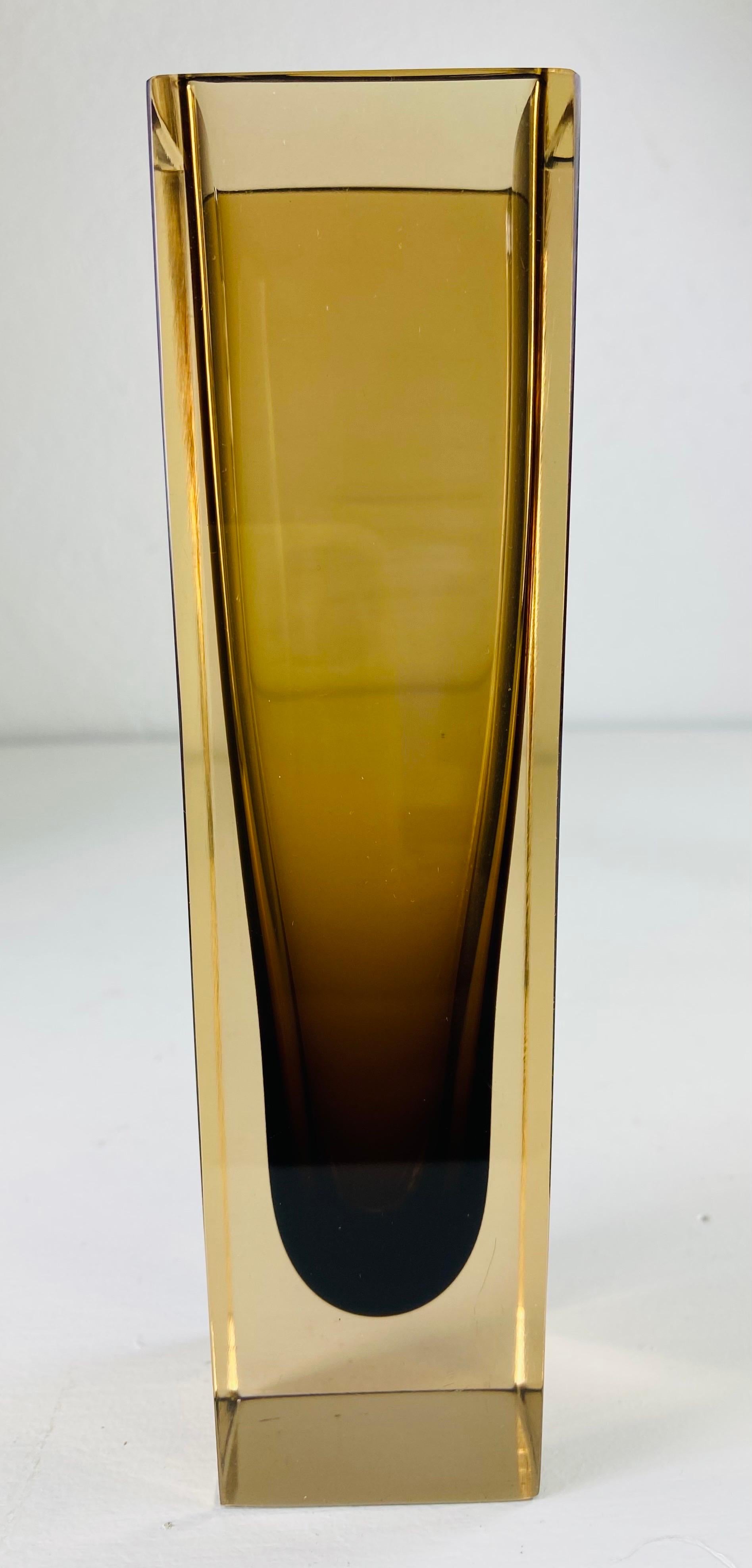 Hand-Crafted Flavio Poli Sommeroso Murano chocolate brown and Amber art glass vase For Sale