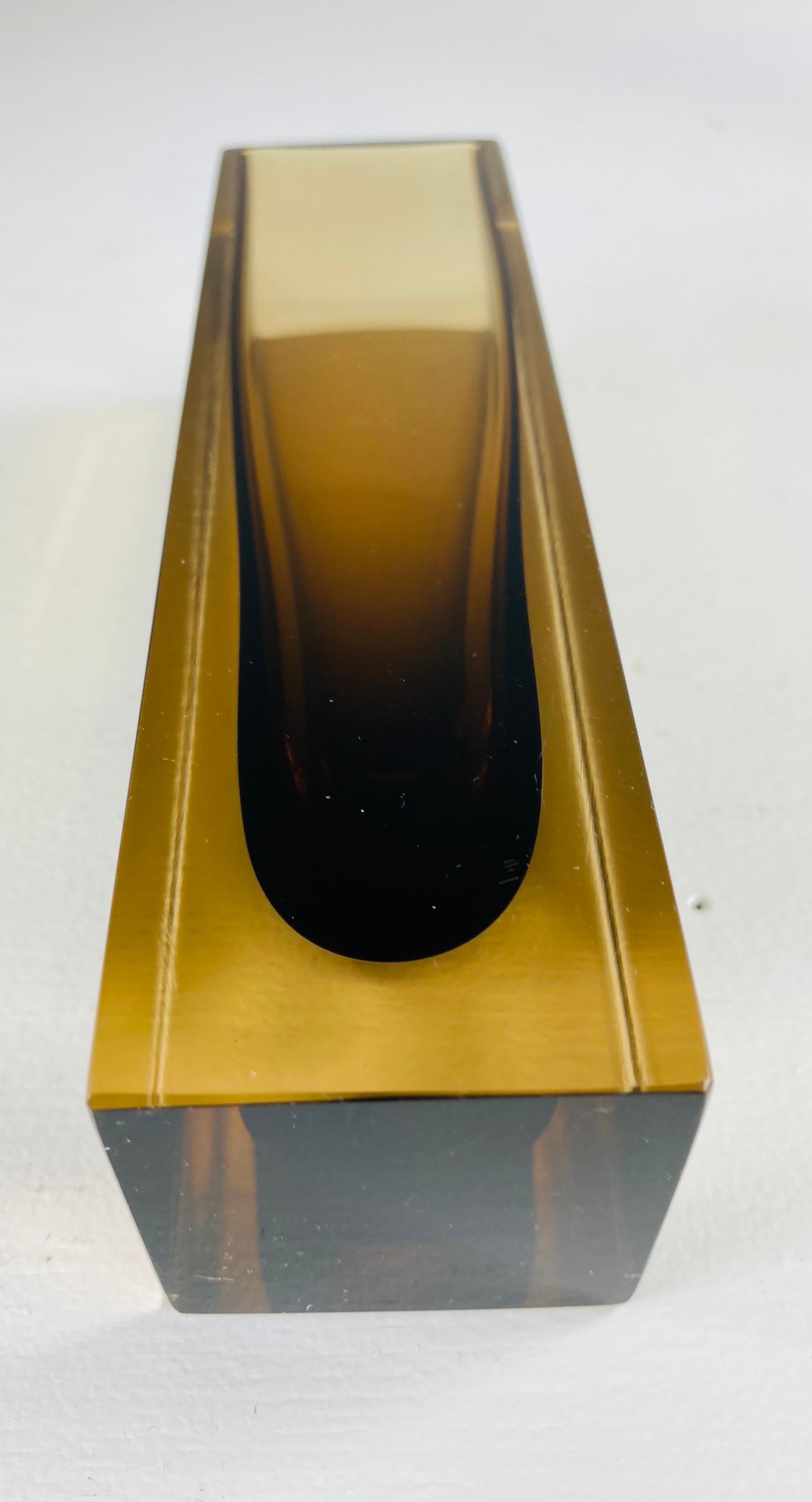Flavio Poli Sommeroso Murano chocolate brown and Amber art glass vase In Good Condition For Sale In Allentown, PA
