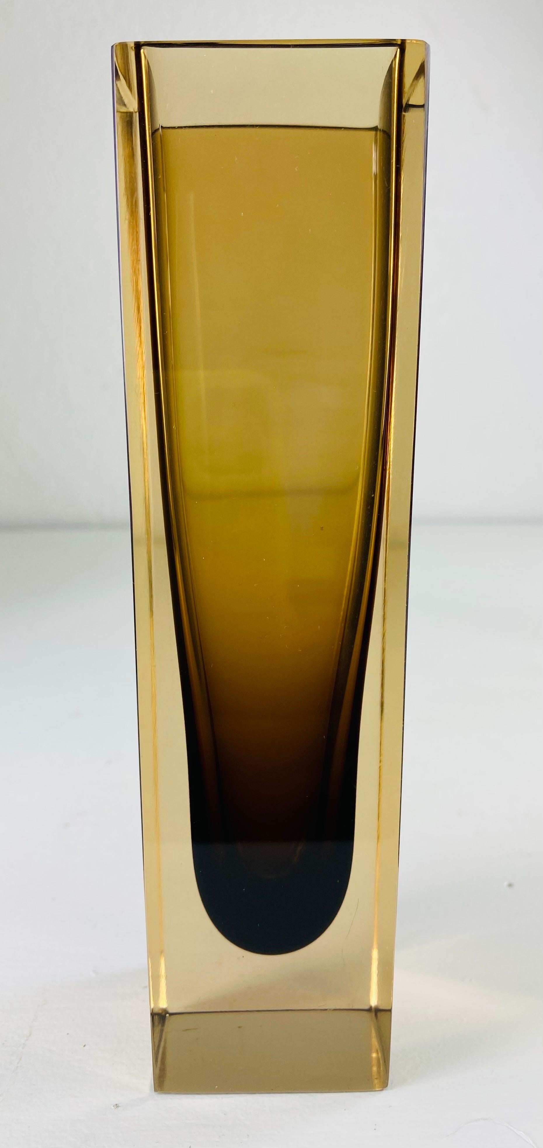 Glass Flavio Poli Sommeroso Murano chocolate brown and Amber art glass vase For Sale