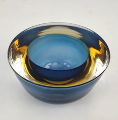 Flavio Poli "Sommerso" Amber Blue Murano Glass Italian Ashtray or Bowl, 1960