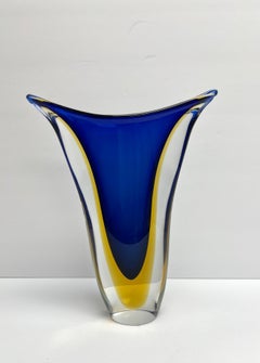 Flavio Poli Sommerso Blue Yellow Vase
