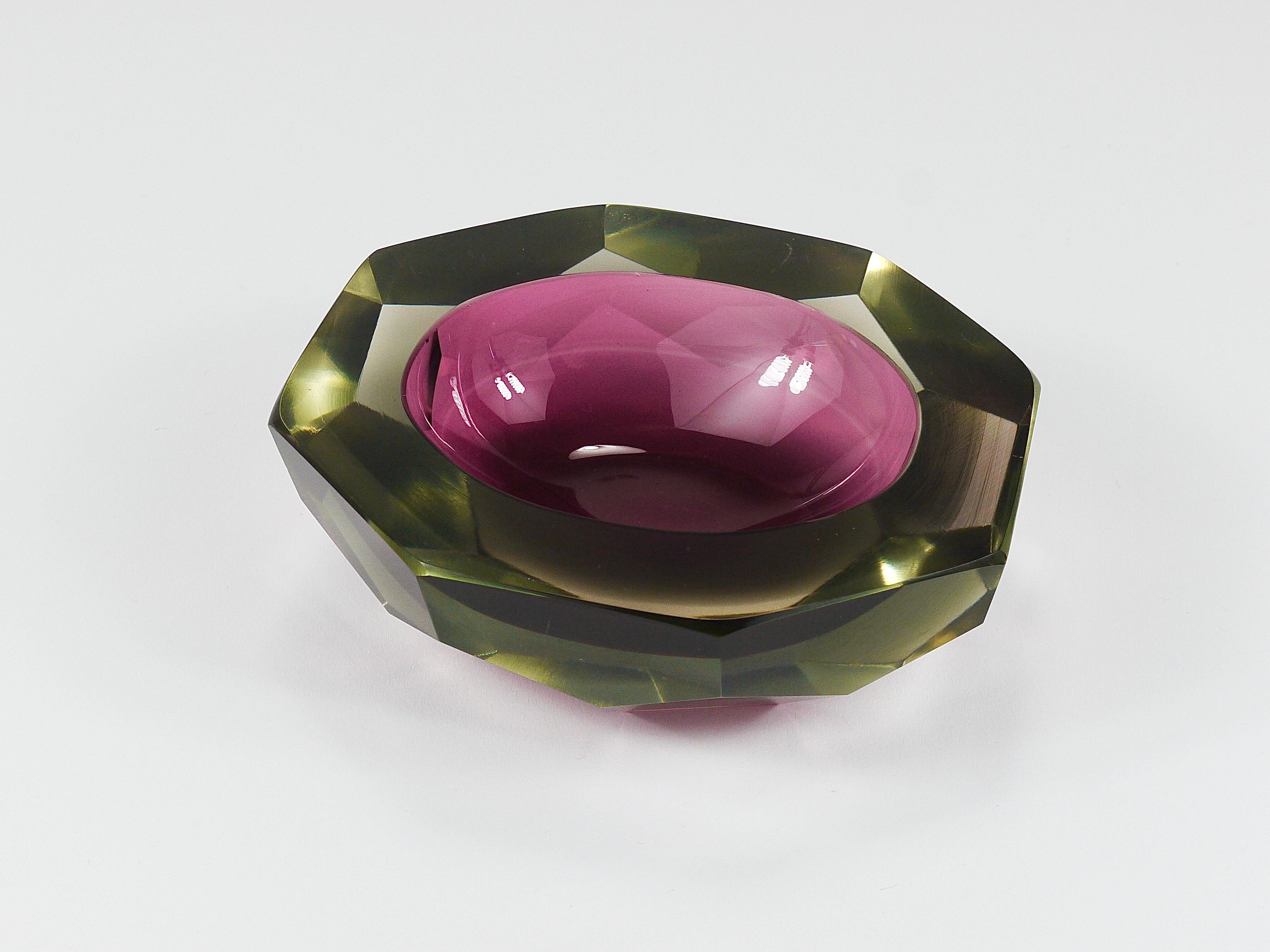 Flavio Poli Sommerso Cuenco de diamantes de cristal de Murano Caviar de Seguso, Italia, años 60 Moderno de mediados de siglo en venta