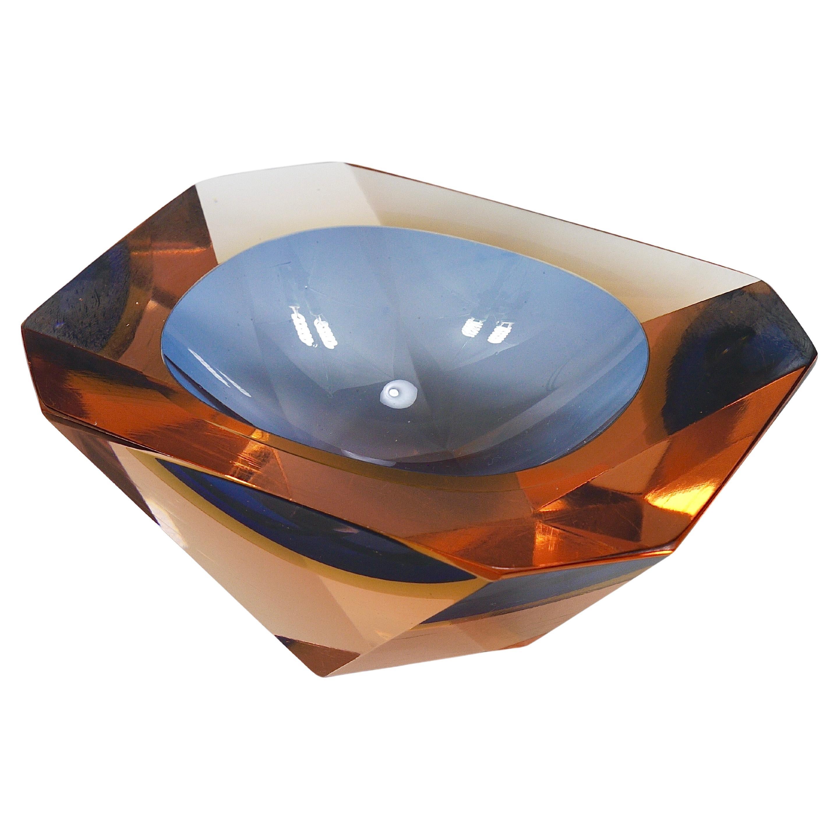 Flavio Poli Sommerso Cuenco de diamantes de cristal de Murano Caviar de Seguso, Italia, años 60