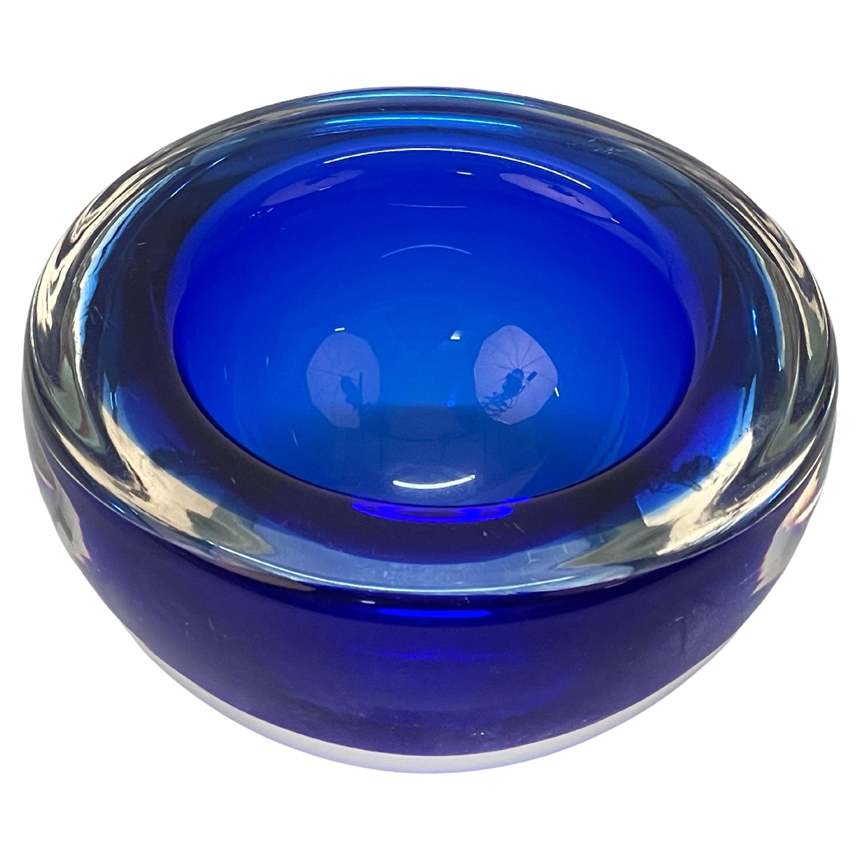 Flavio Poli "Sommerso" Deep Blue Murano Art Glass Italian Ashtray or Bowl 1960s