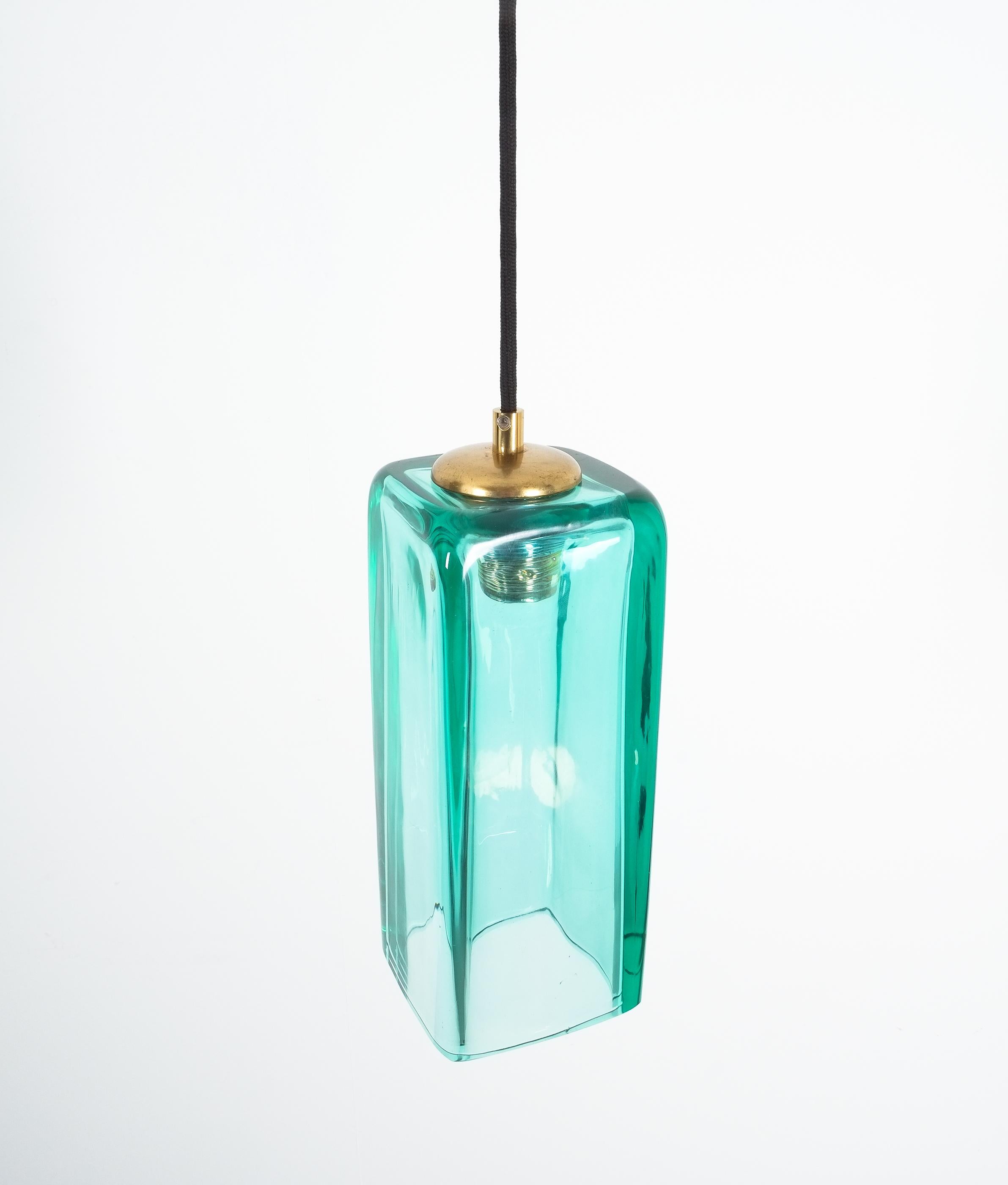 Flavio Poli Sommerso Blue Green Yellow Glass Pendant Lamps for Seguso, 1960 For Sale 2