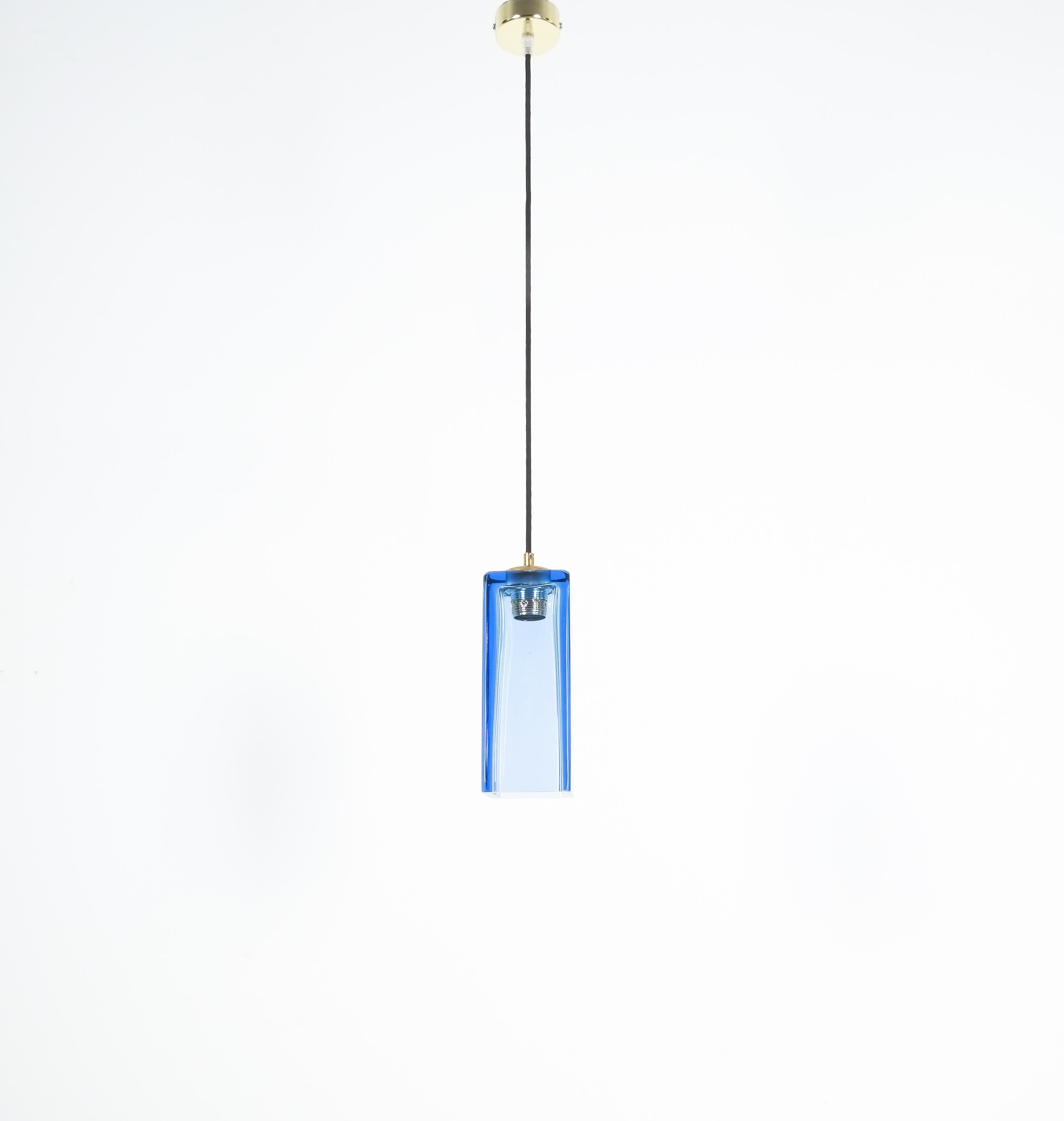 Flavio Poli Sommerso Blue Green Yellow Glass Pendant Lamps for Seguso, 1960 For Sale 4