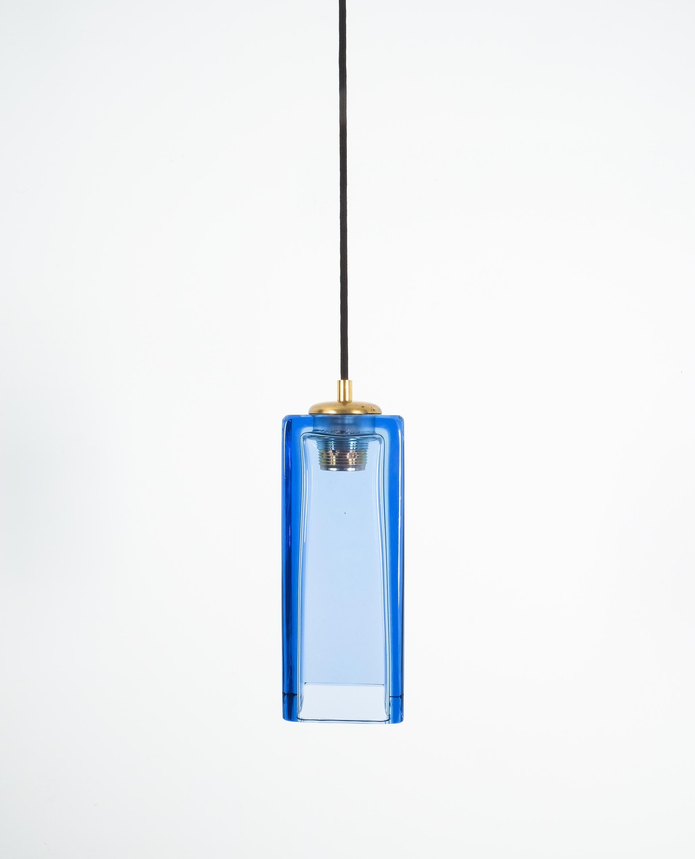 Mid-Century Modern Flavio Poli Sommerso Blue Green Yellow Glass Pendant Lamps for Seguso, 1960 For Sale