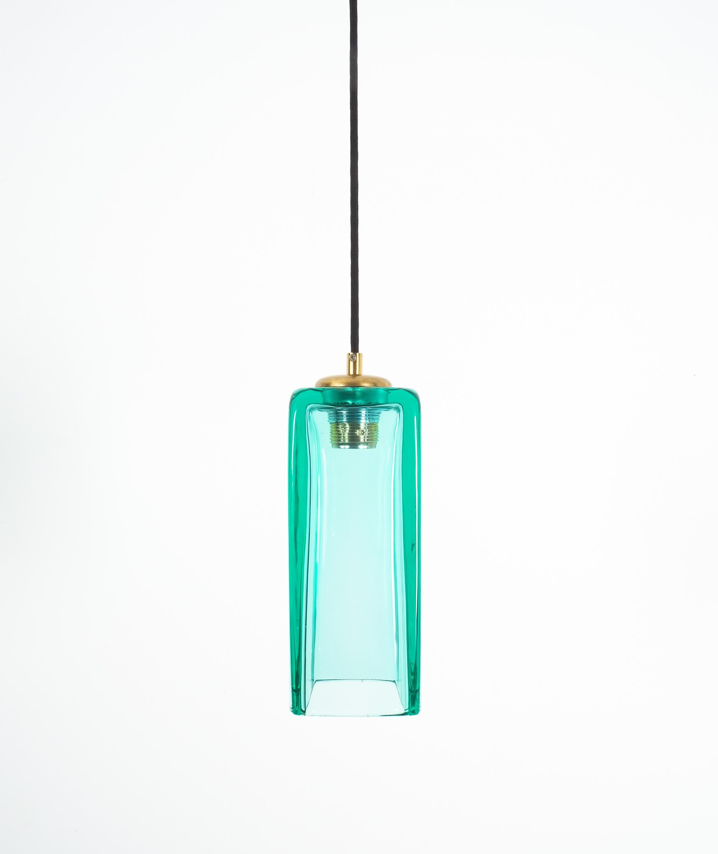 Italian Flavio Poli Sommerso Blue Green Yellow Glass Pendant Lamps for Seguso, 1960 For Sale