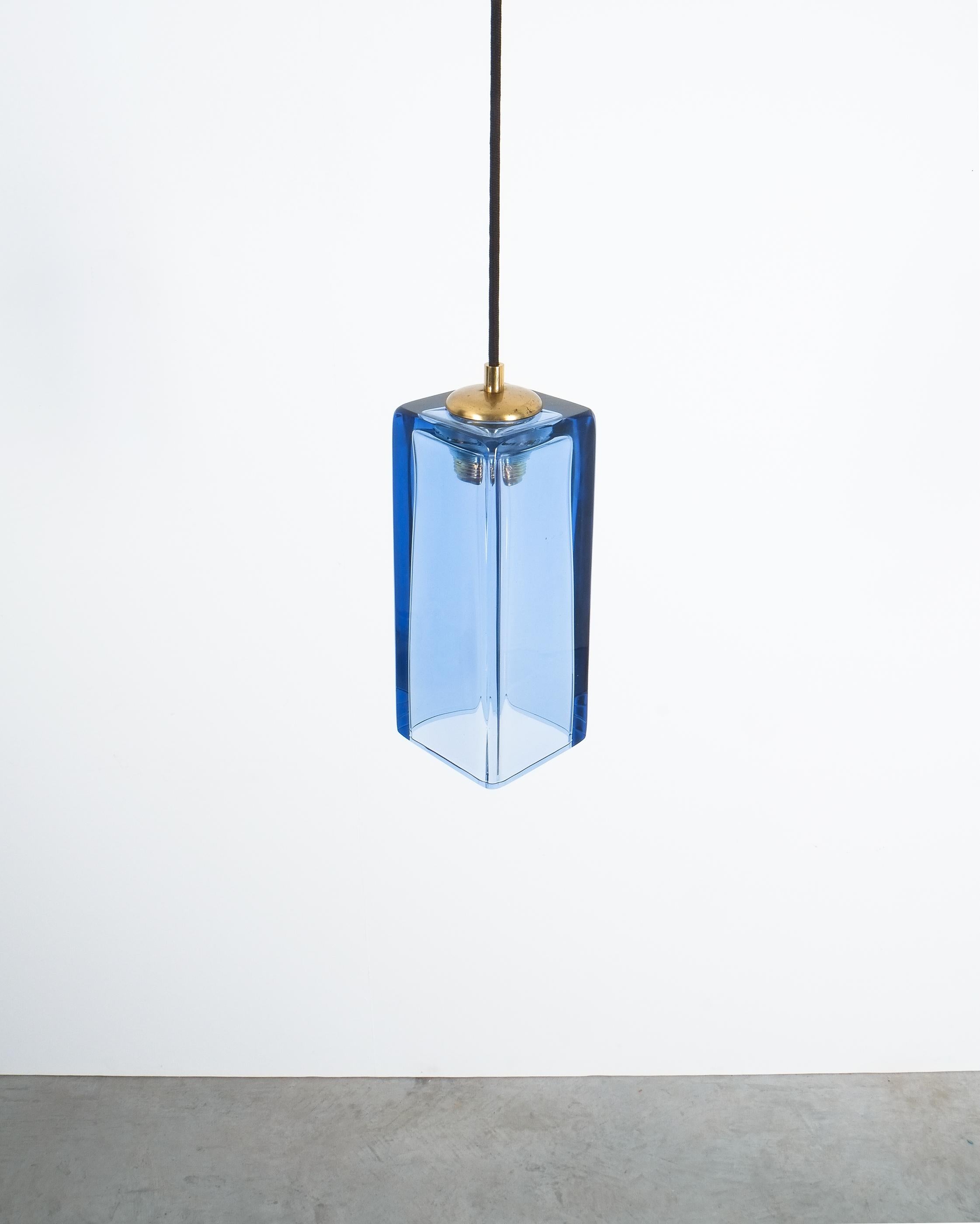 Mid-20th Century Flavio Poli Sommerso Blue Green Yellow Glass Pendant Lamps for Seguso, 1960 For Sale