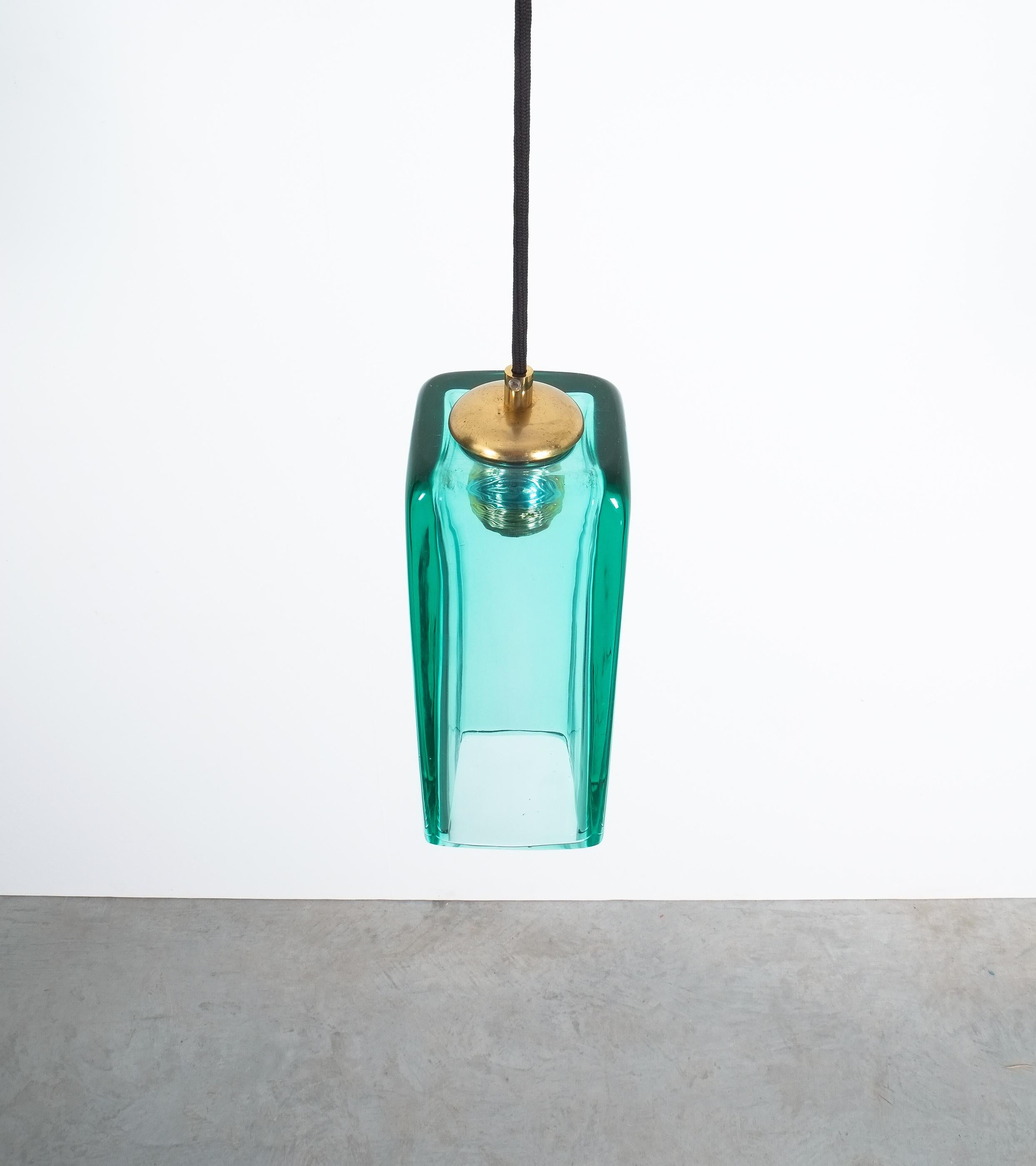Brass Flavio Poli Sommerso Blue Green Yellow Glass Pendant Lamps for Seguso, 1960 For Sale