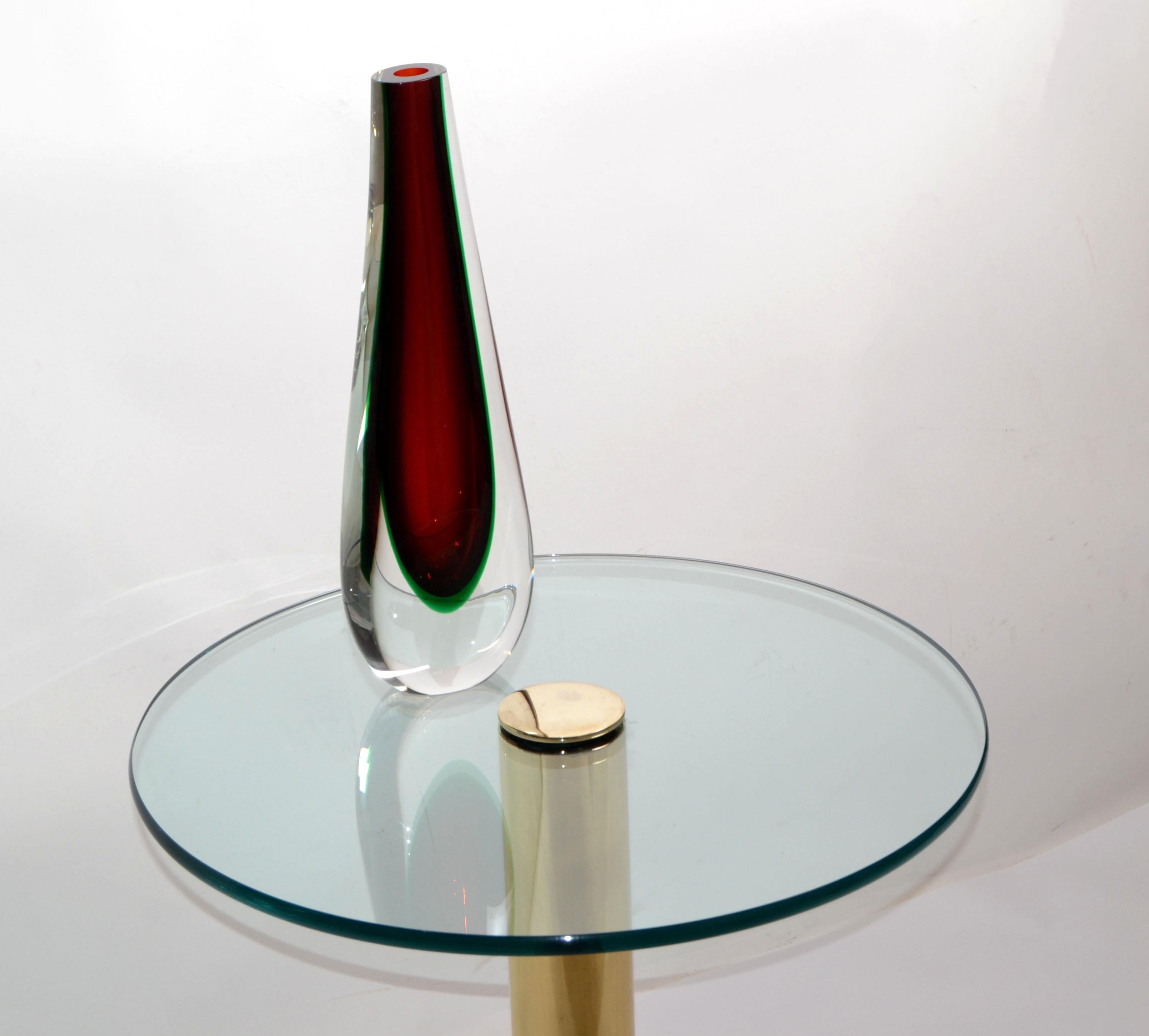 Fait main Flavio Poli Sommerso Vase en verre de Murano 3 couleurs encastrées Rouge, Vert Clair Seguso  en vente