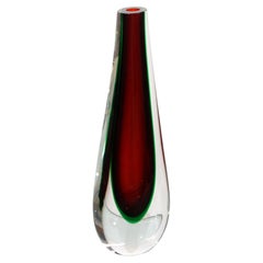 Flavio Poli Sommerso Murano Glass Vase 3 Encased Colors Red, Green Clear Seguso 
