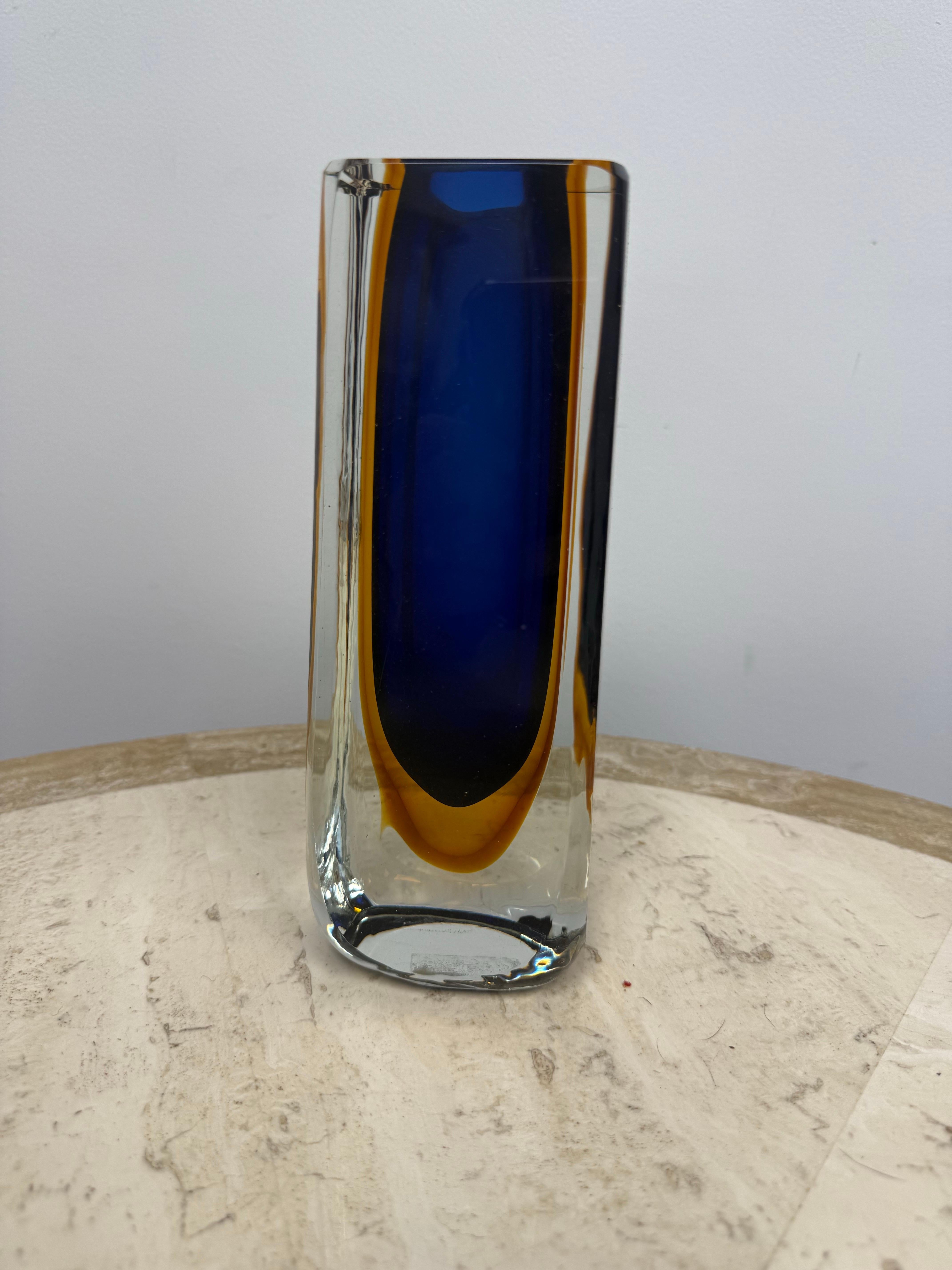 Flavio Poli for Seguso sommerso glass vase Murano, Italy.  This piece is not marked but is well documented in catalogs.  You can also still see a trace of where the original murano sticker once was.   This stunning and heavy vase goes with any