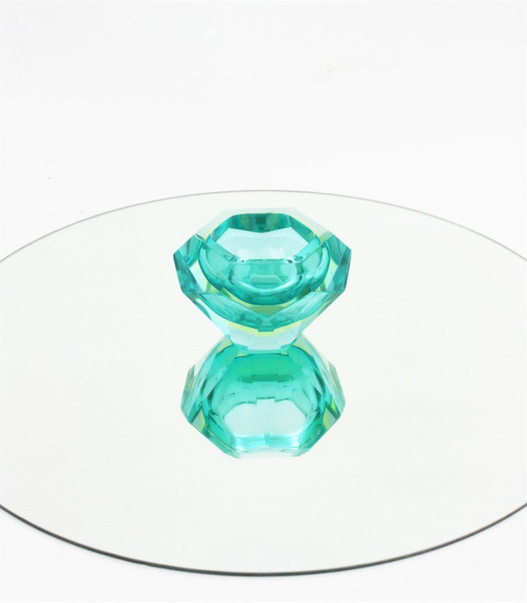 Flavio Poli Sommerso Turquoise Blue Yellow Diamond Faceted Murano Art ...