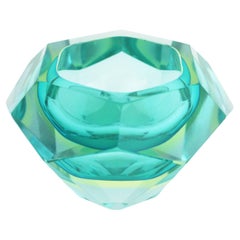 Flavio Poli Sommerso Turquesa Azul Amarillo Diamante Facetado Tazón de cristal artístico de Murano