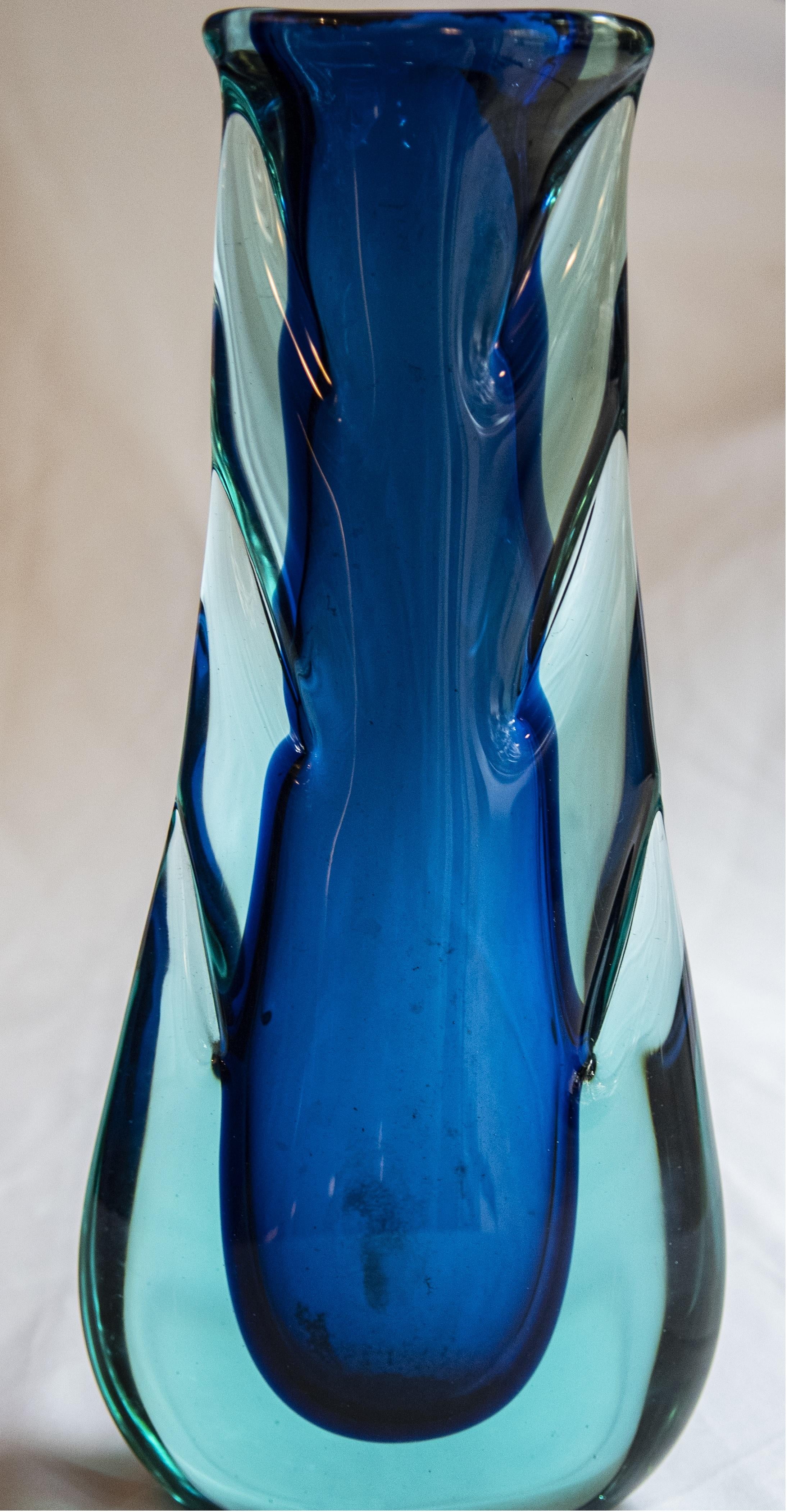 Beautiful Blue Flavio Poli Sommerso vase glass.
Murano, Italy, 1960s.