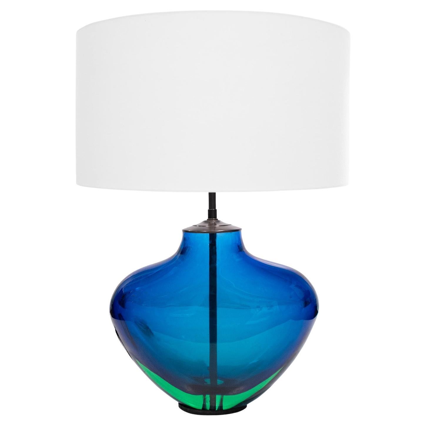 Pair of HandBlown Glass Table Lamps with Controlled Bubbles by