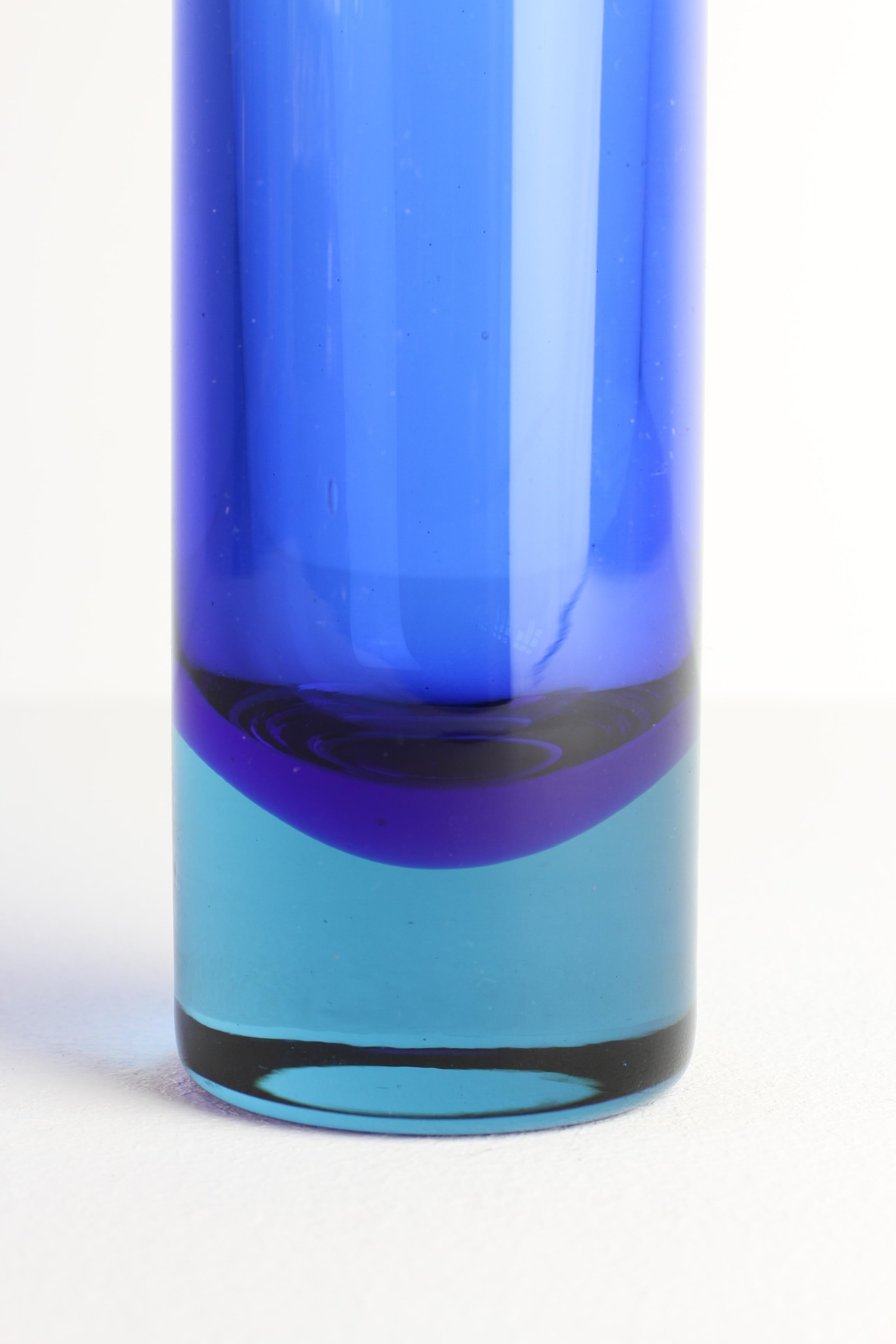 Blown Glass Flavio Poli Style Tall Blue Murano Glass 'Sommerso' Vase, circa 1970s