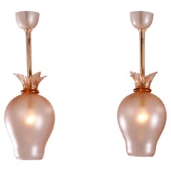 Flavio Poli Two Murano Acidato glass chandeliers, Italian design Seguso, 1940s