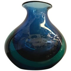 Flavio Poli Vase Murano Glass Green and Blue 1950