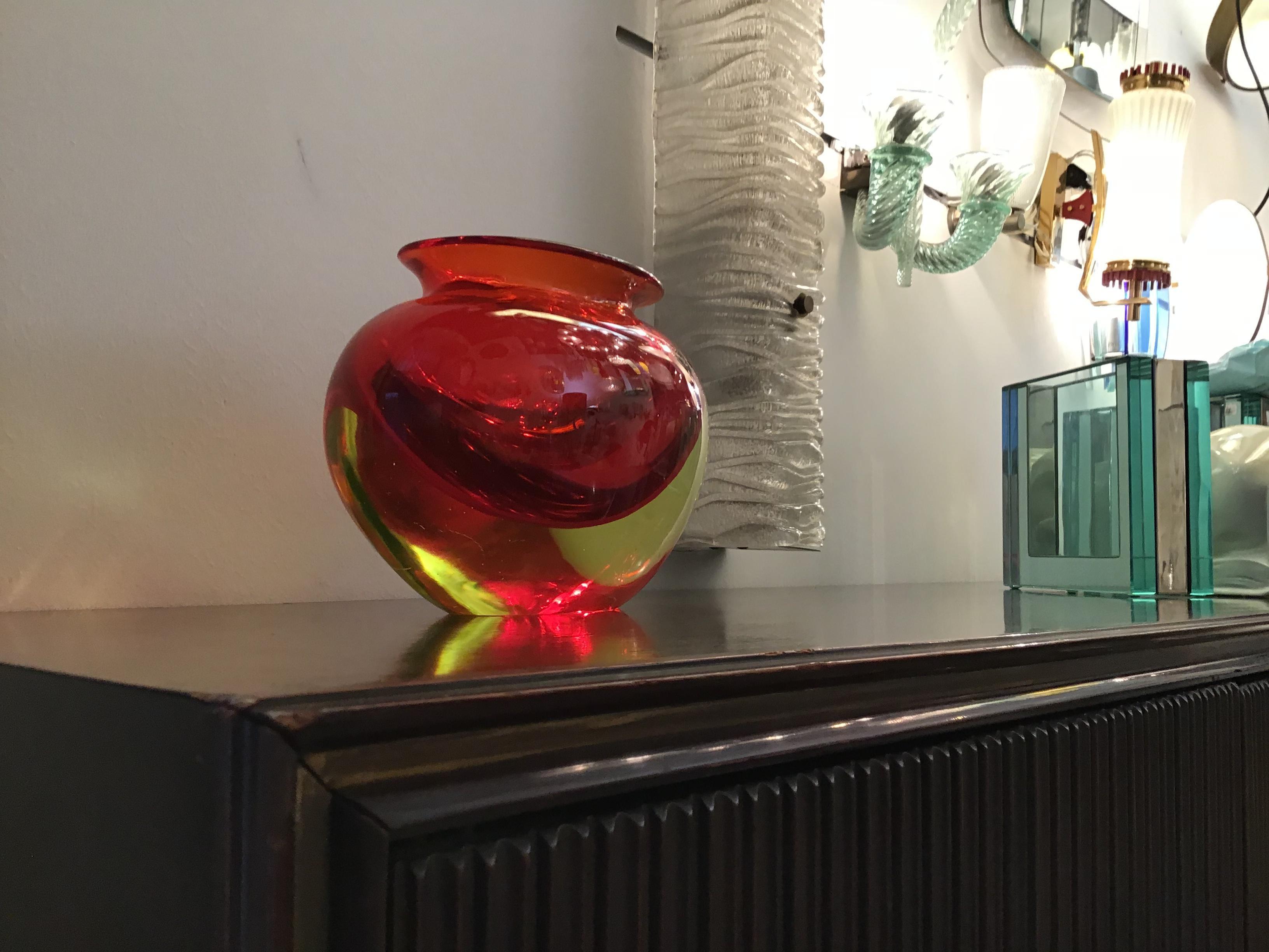 Flavio Poli Vase Murano Glass Red Orange, 1950 4