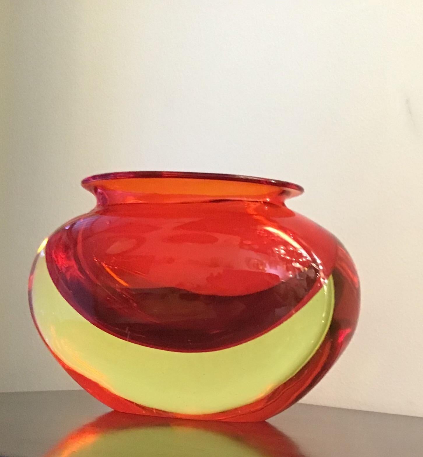 Flavio Poli vase Murano glass color orange red, 1950.