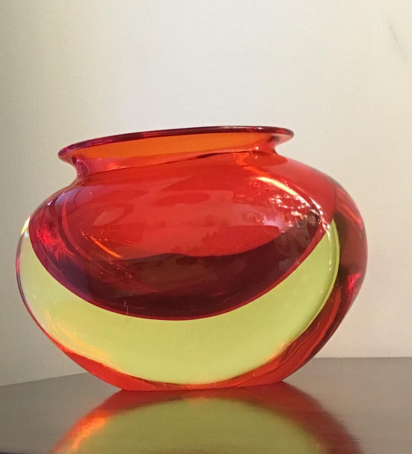 Mid-Century Modern Flavio Poli Vase Murano Glass Red Orange, 1950