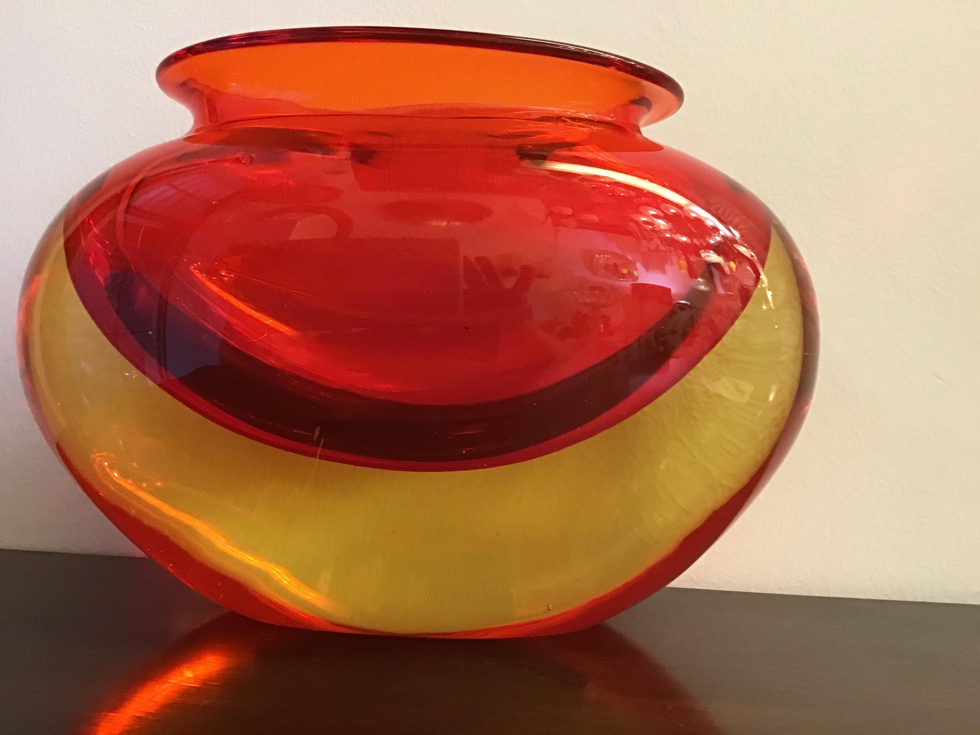 Italian Flavio Poli Vase Murano Glass Red Orange, 1950