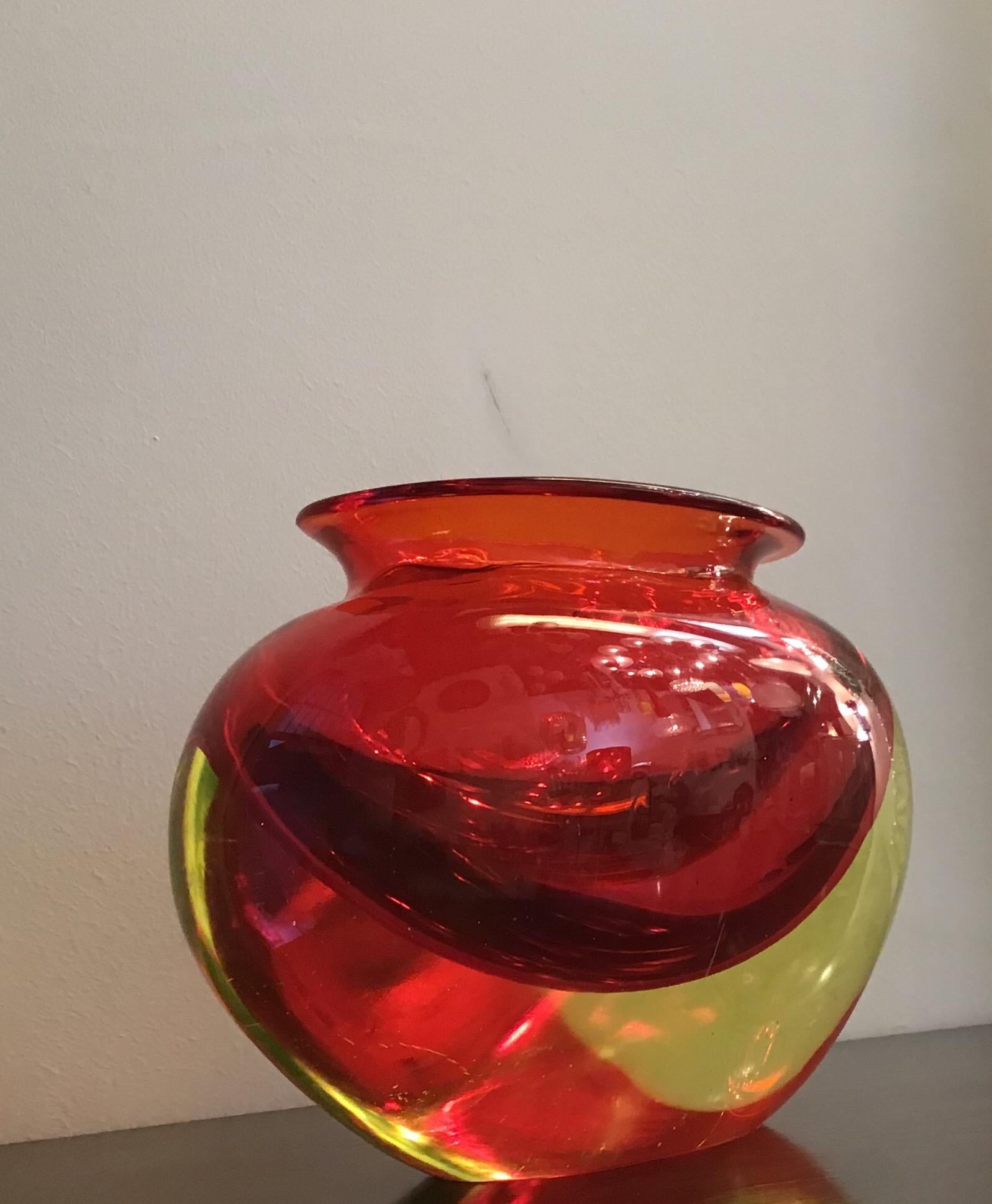 20th Century Flavio Poli Vase Murano Glass Red Orange, 1950