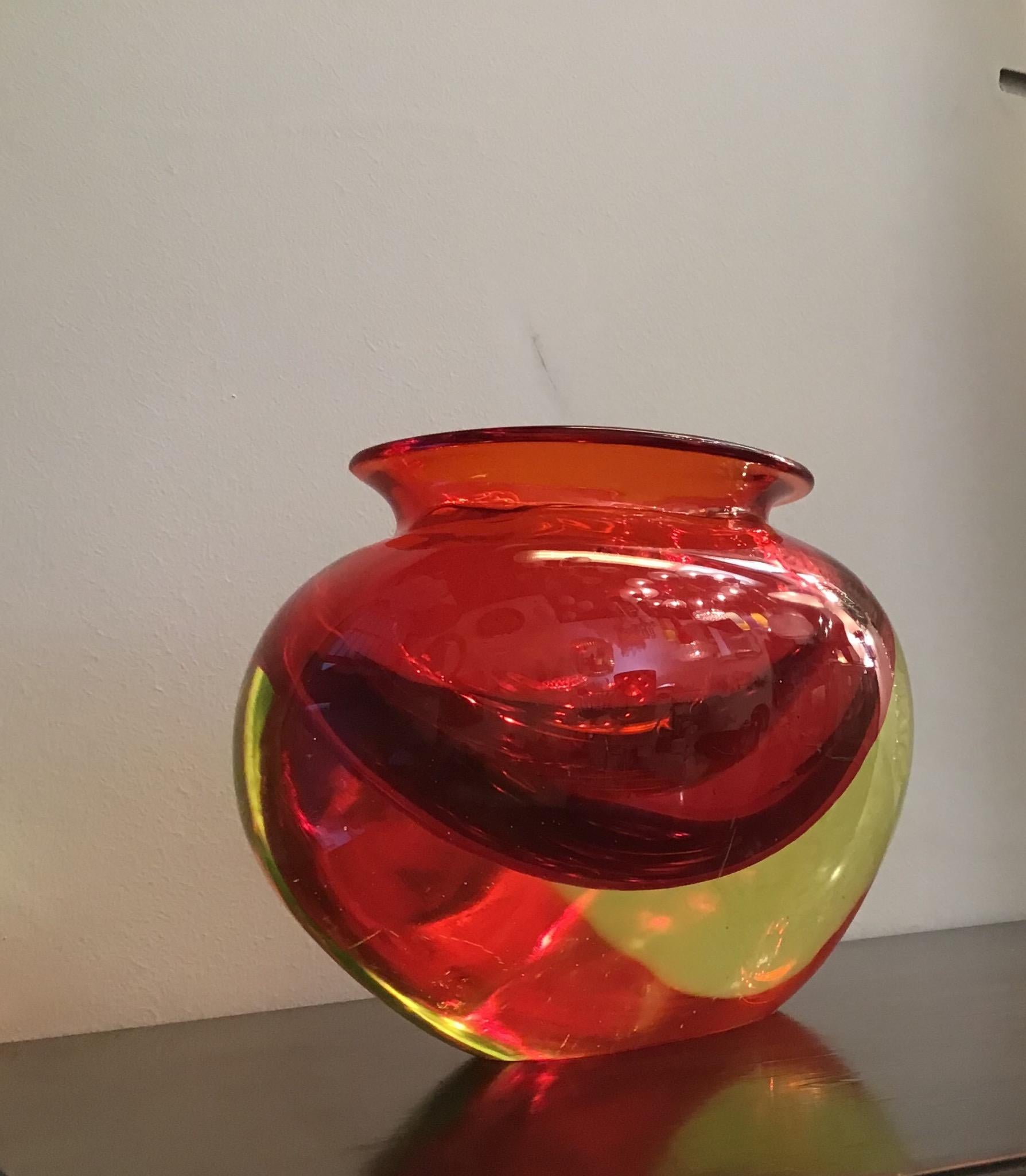 Flavio Poli Vase Murano Glass Red Orange, 1950 1