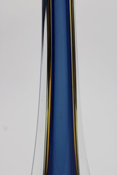 Flavio Poli Vase Murano Seguso Yellow Blue Glass Italy 1970's