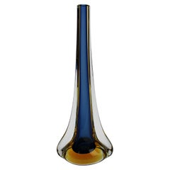 Vase Flavio Poli Murano Verre jaune Seguso bleu Italie 1970's