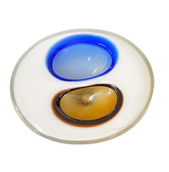 Flavio Poli White, Amber and Blue "Submerged" Murano Glass Italian Bowl, 1970s
