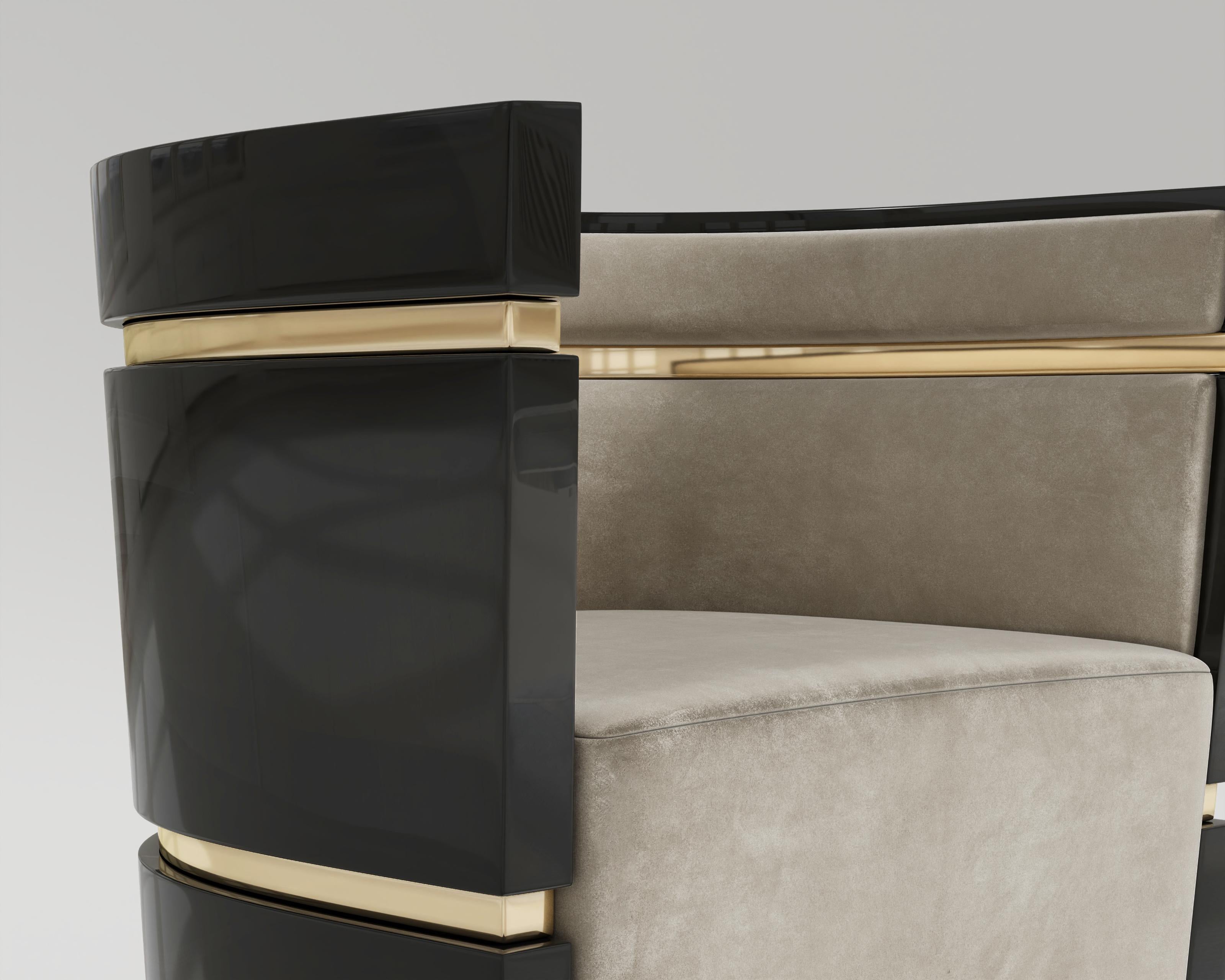 Flavius Esszimmerstuhl aus schwarzem Lack und polierter Bronze von Palena Furniture (Patiniert) im Angebot