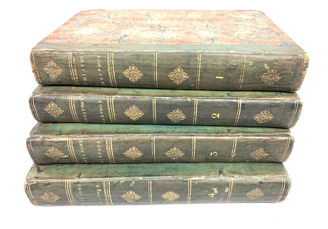 19th Century Flavius Josephus 4 Vol. Leatherbound Complete Set William Whiston 1818