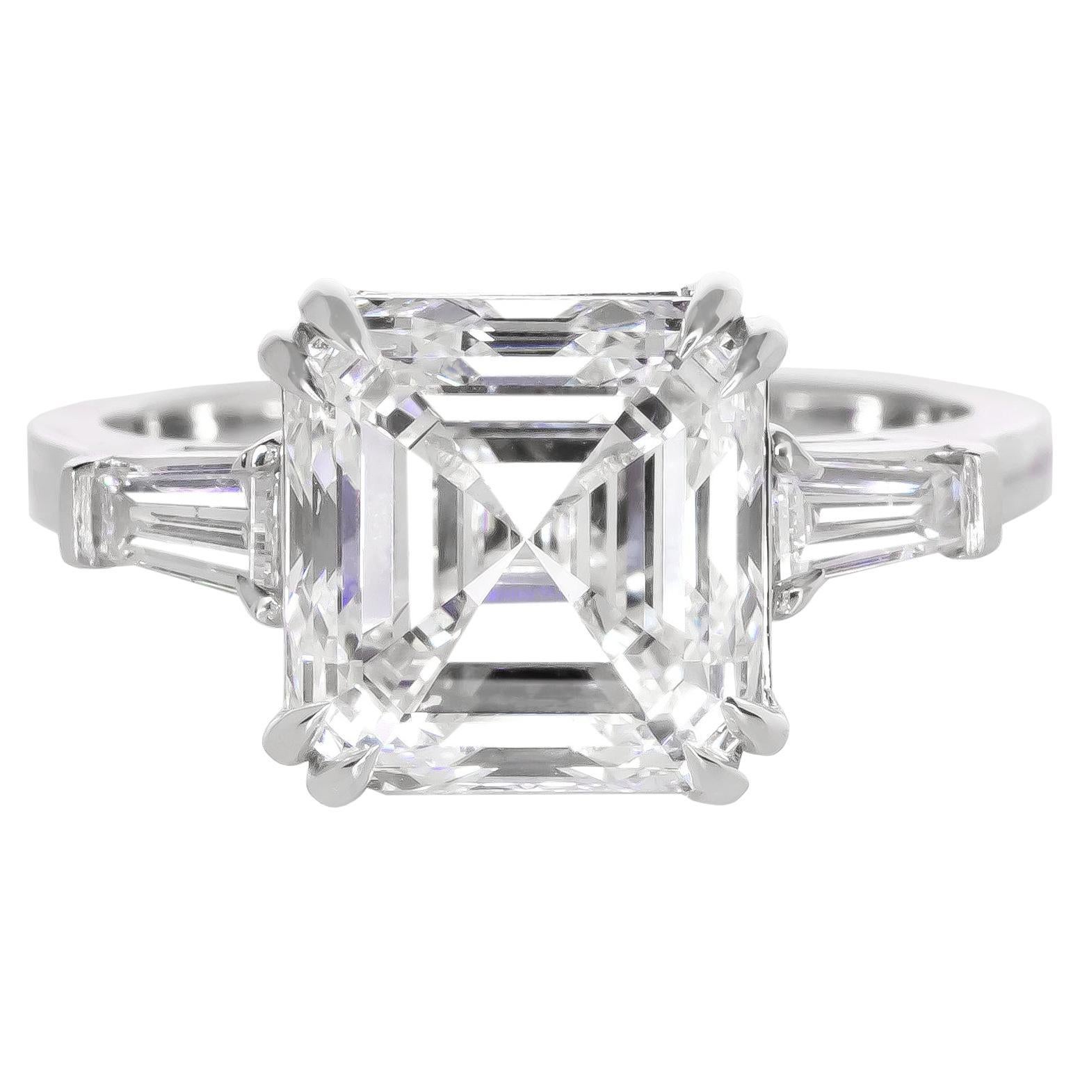 GIA Certified 4 Carat Asscher Cut Diamond Engagement 18K White Gold Ring  For Sale
