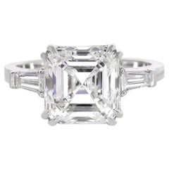 GIA Certified 4 Carat Asscher Cut Diamond Engagement 18K White Gold Ring 