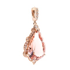 Flawless 35 Carat Pear Morganite 1.46 Carat Diamond Rose Gold Enhancer Pendant