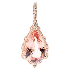 Flawless 35 Carat Pear Morganite 1.46 Carat Diamond Rose Gold Enhancer Pendant  