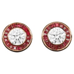 Flawless Art Deco Style Rubies GIA Certified Round Brilliant Diamond Studs