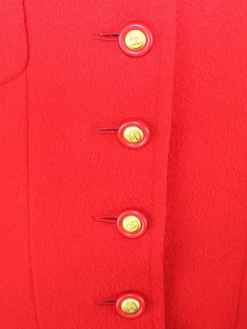 Chanel Rot Kaschmir Mandarin Chinesisch Kragen Signatur Jacke Blazer Damen