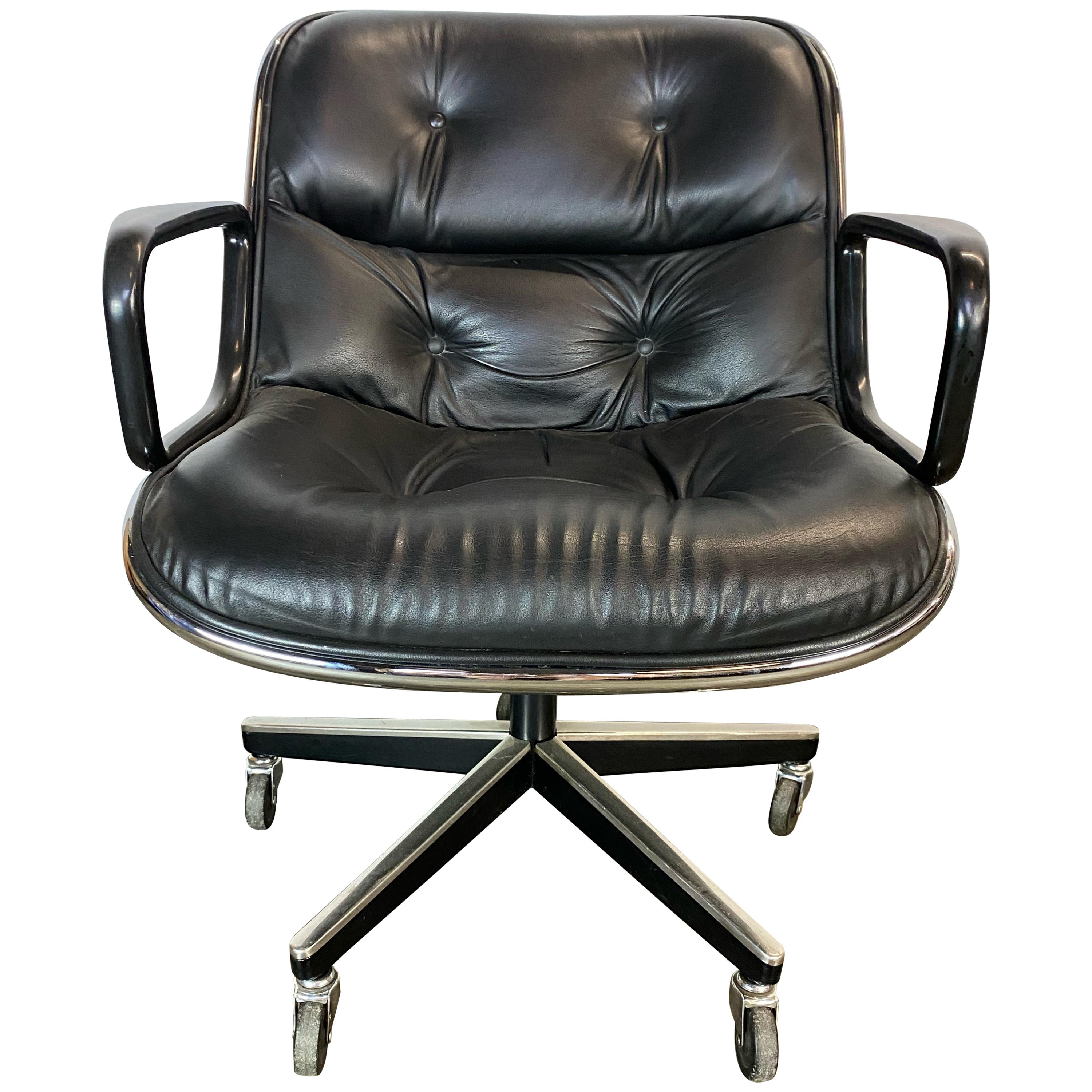 Flawless Charles Pollock Leather Desk Office Chair for Knoll