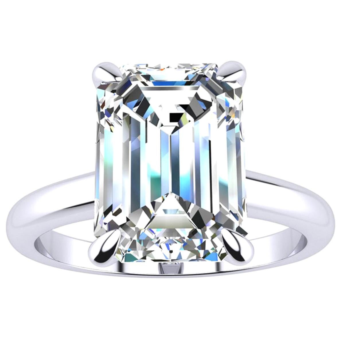 EXCEPTIONAL FLAWLESS GIA Certified 5 Carat Emerald Cut Diamond Platinum Ring For Sale at 1stDibs