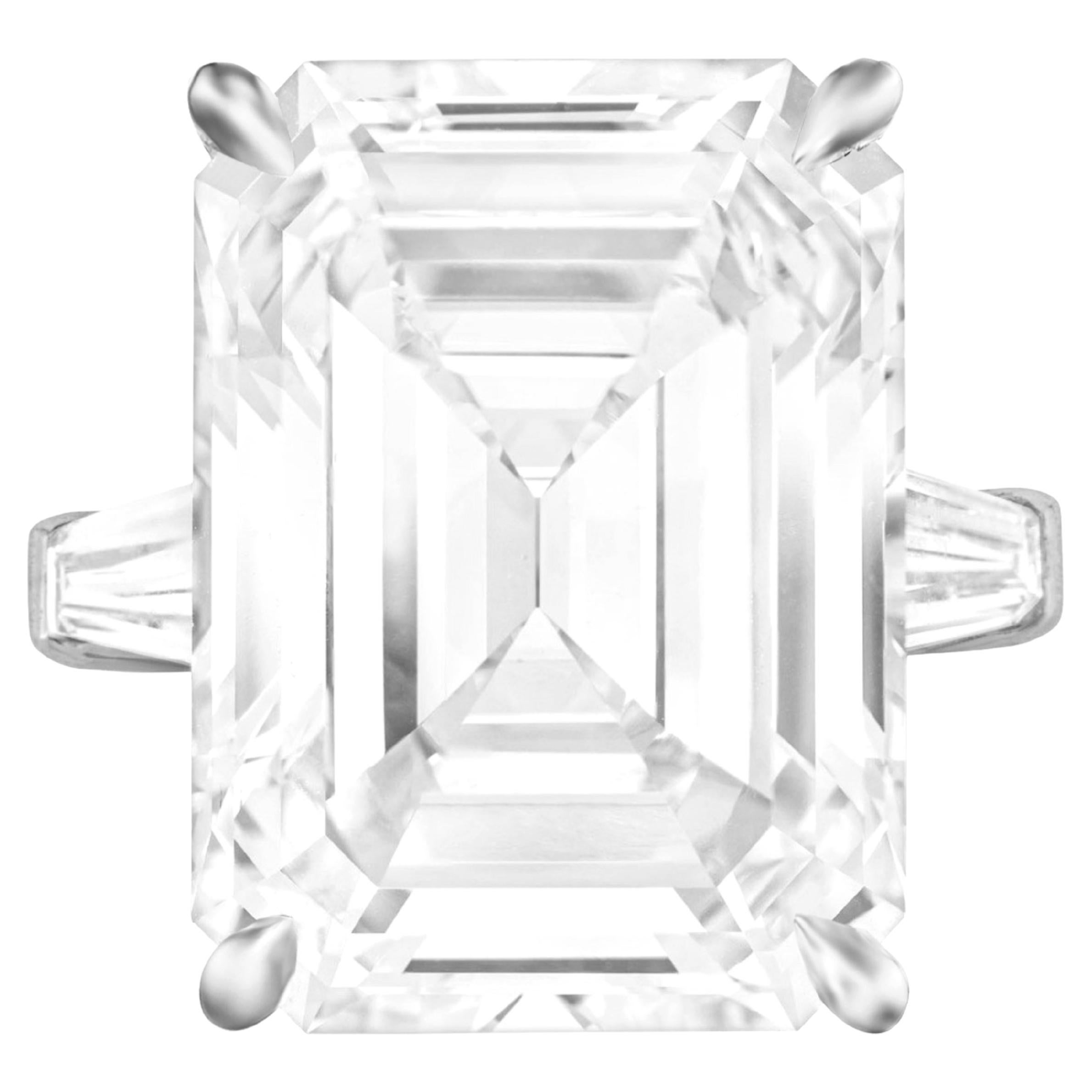 FLAWLESS GIA Certified 13 Carat Emerald Cut Diamond Ring For Sale at ...