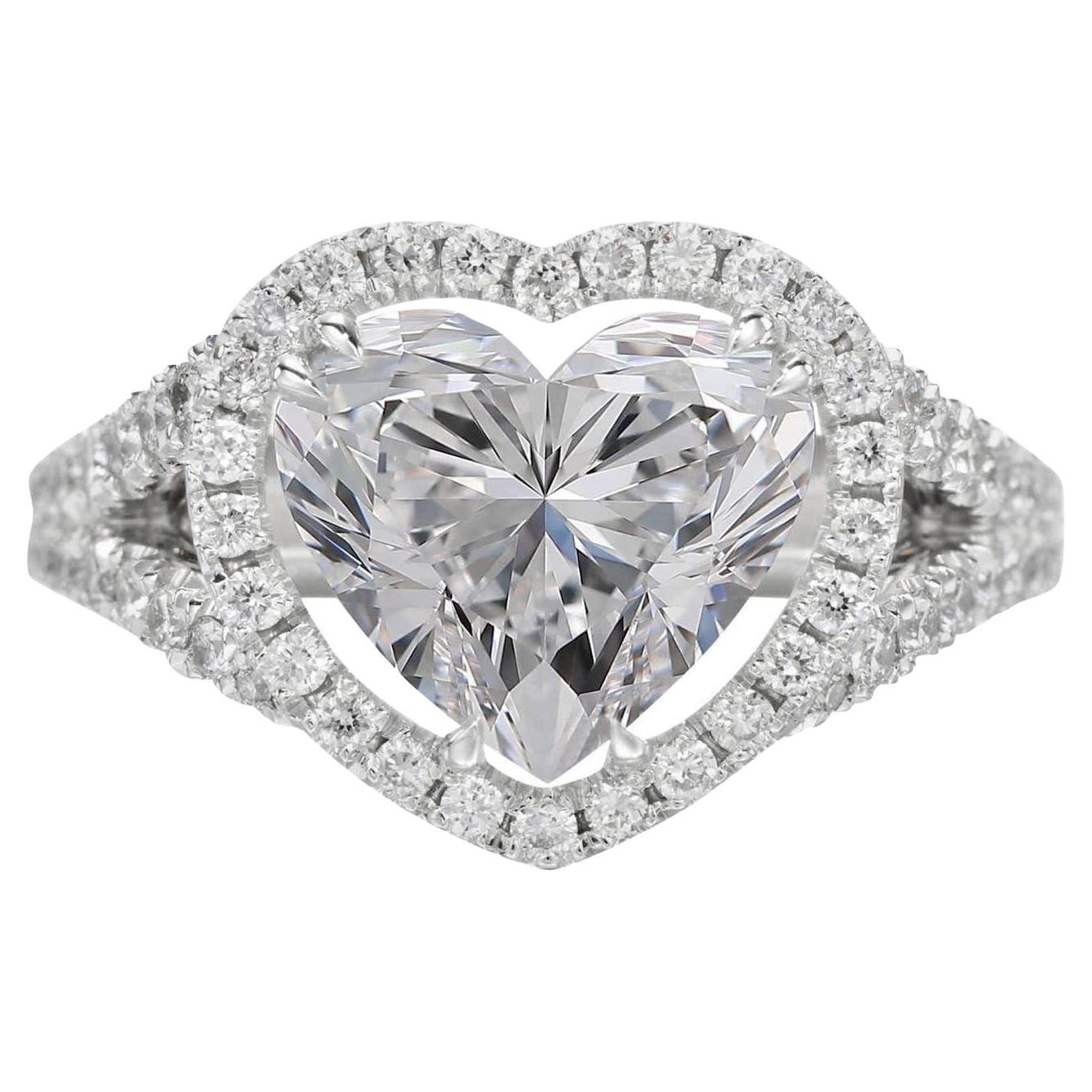 GIA Certified 2.03 Carat Heart Cut Diamond D Color VVS1 Clarity Platinum Ring