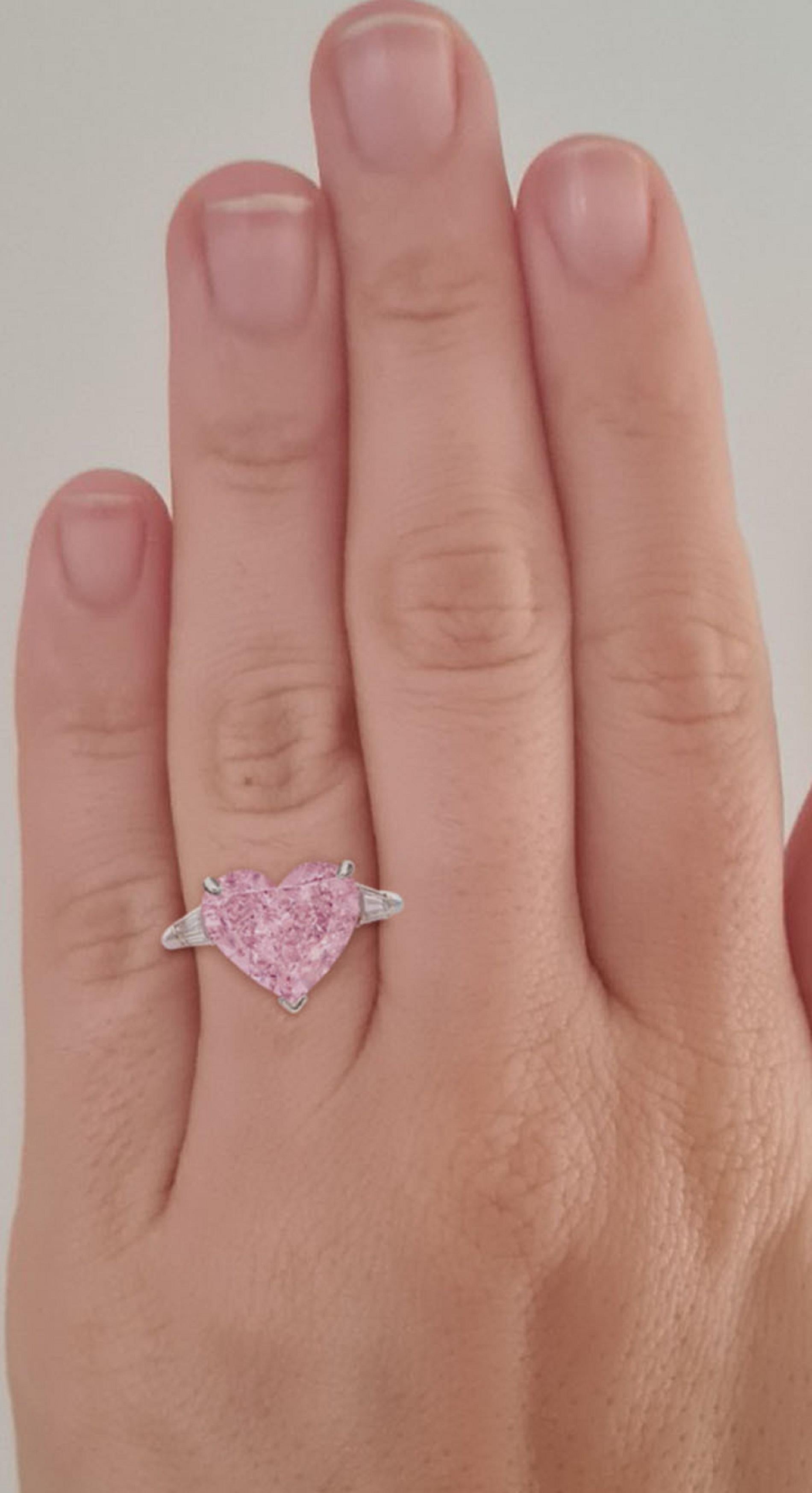 Heart Cut FLAWLESS GIA Certified 2.2 Carats Fancy Intense Pink Heart Shape Diamond Ring For Sale