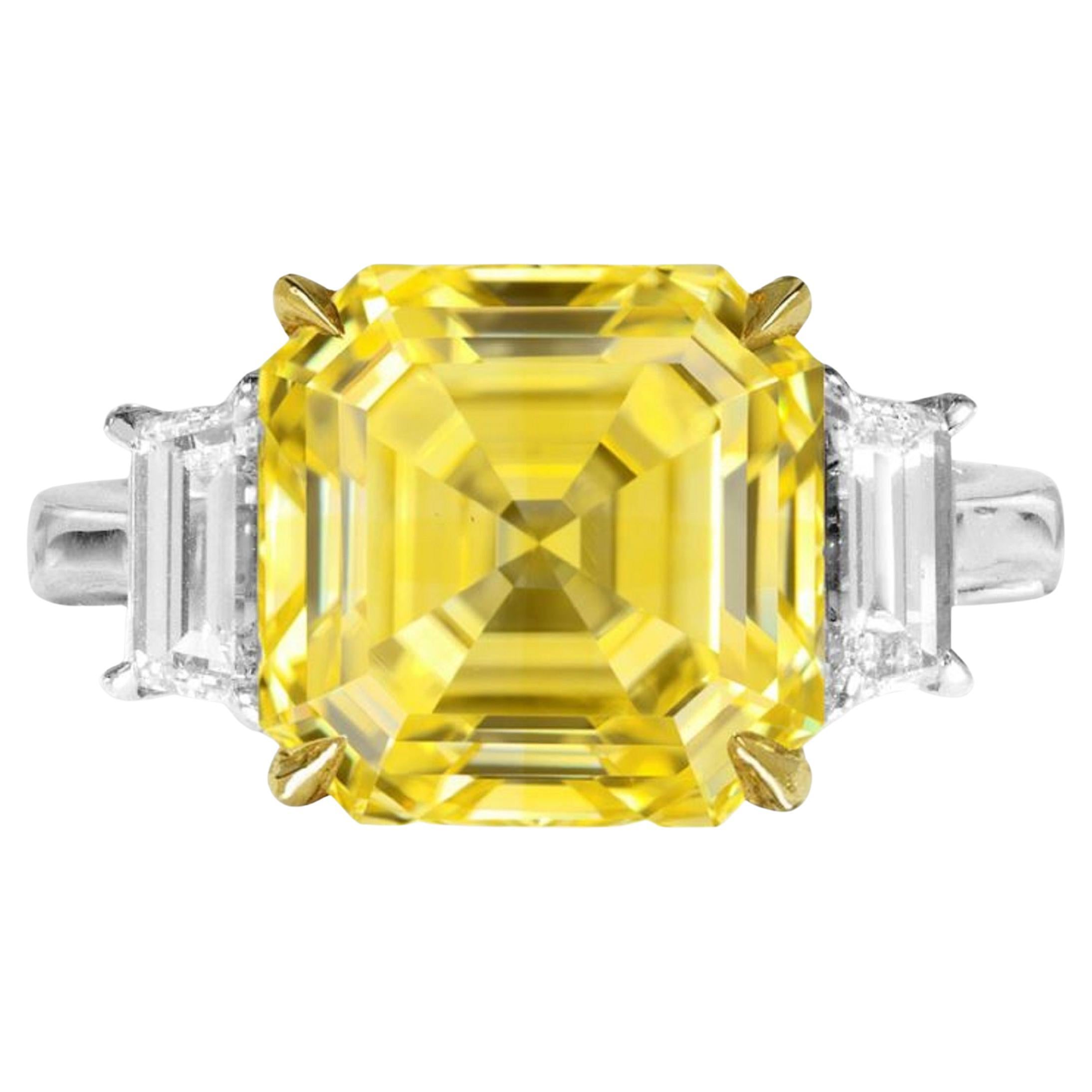 GIA Certified 3 Carat Fancy Yellow Asscher Cut Diamond Ring